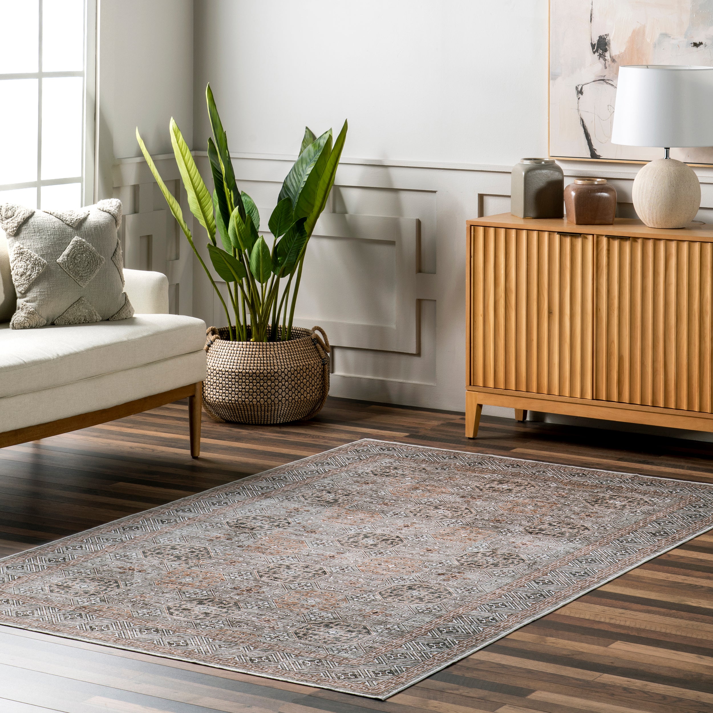 Xenia Faded Transitional Machine Washable Area Rug - Image 2