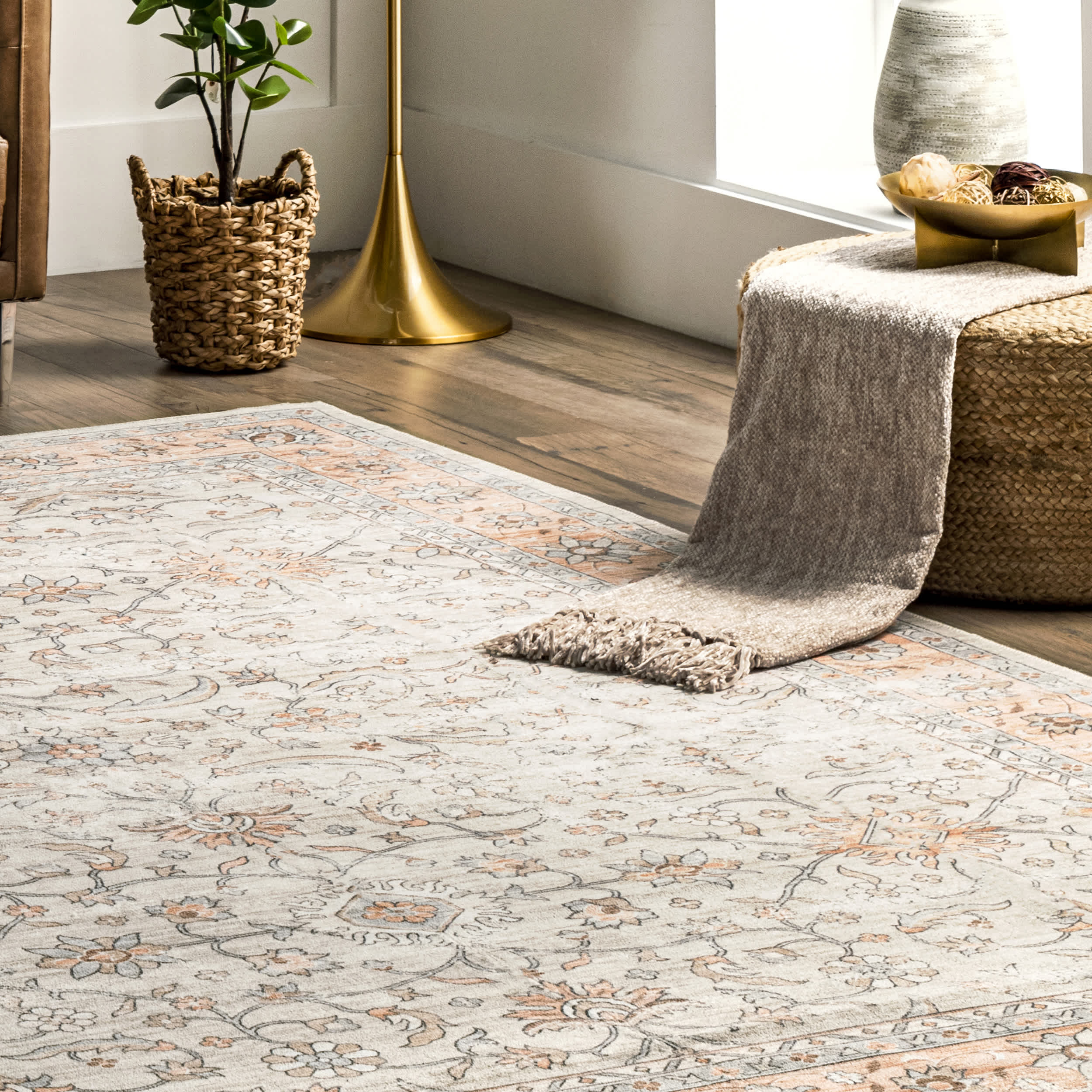 Marlena Faded Floral Machine Washable Area Rug - Image 9