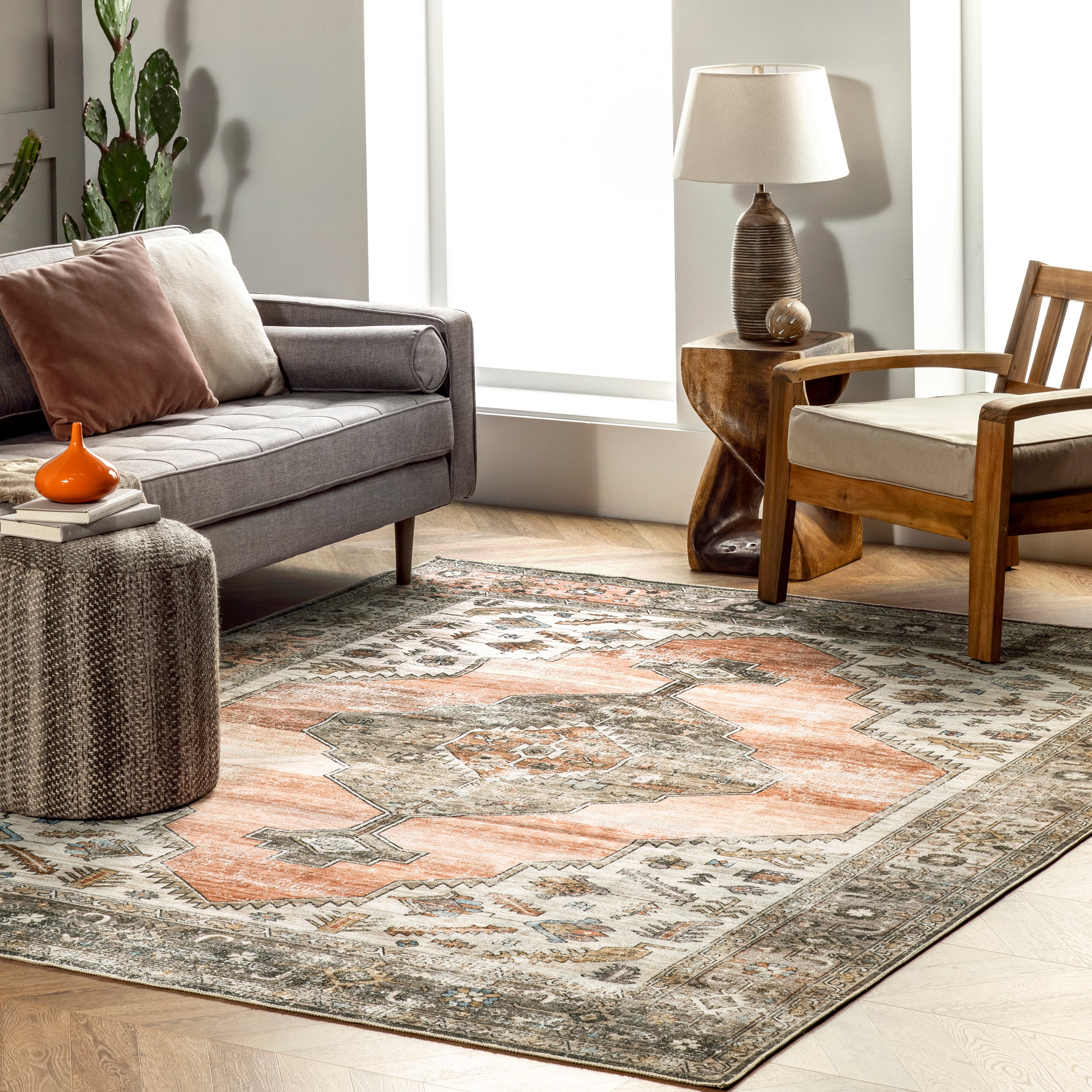 Gracie Distressed Medallion Machine Washable Area Rug - Image 2