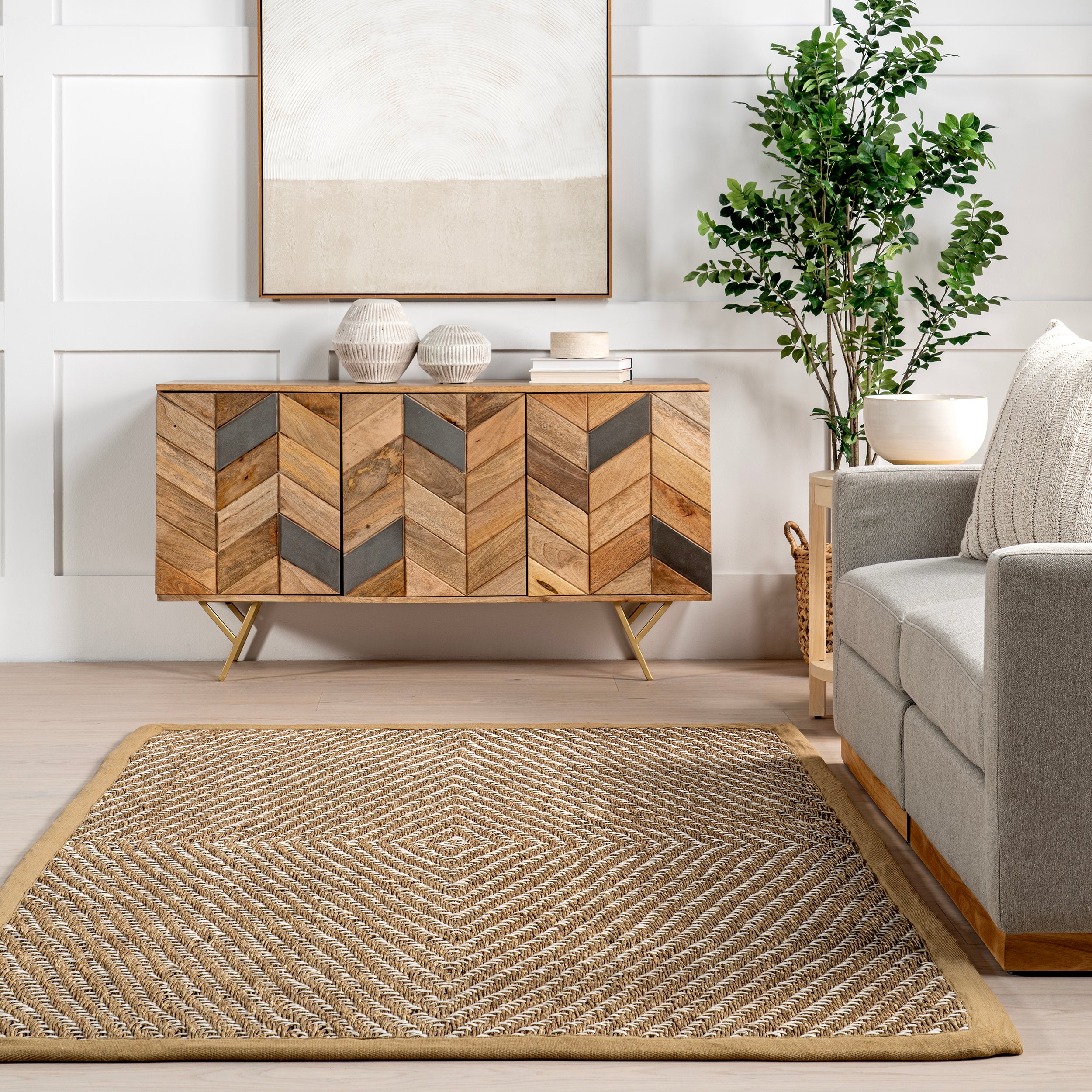 Meara Geometric Striped Seagrass Area Rug - Image 8