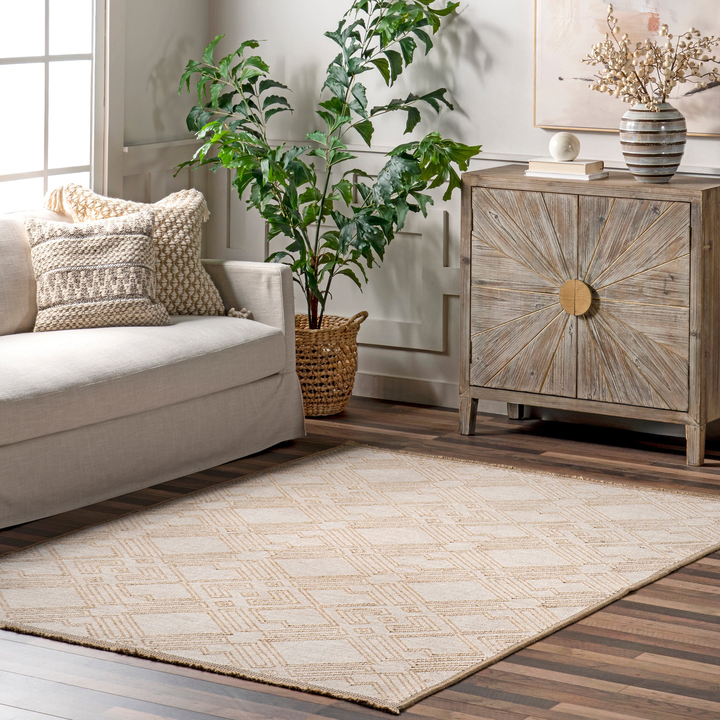 Geometric Trellis Jute Fringe Area Rug - Image 2