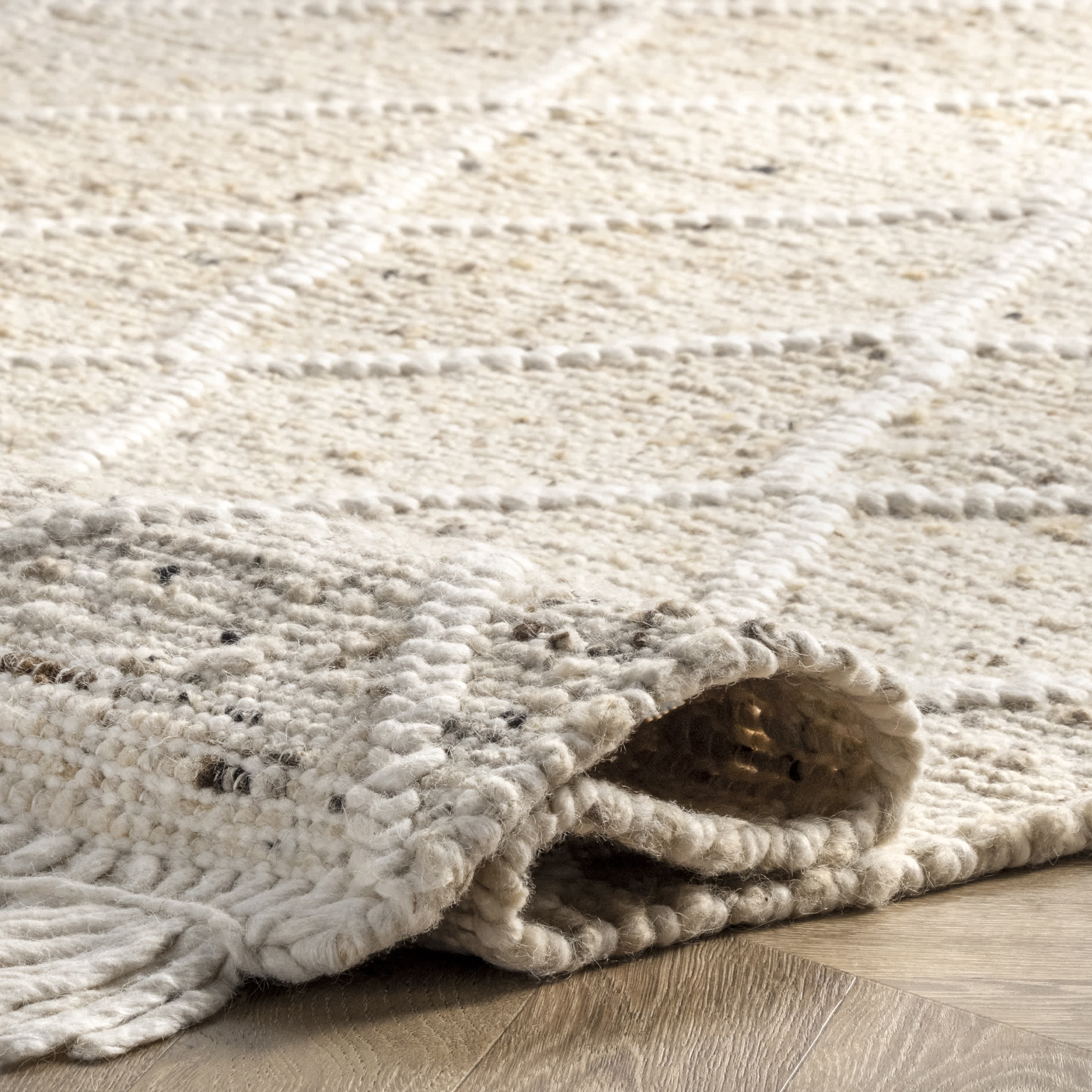 Brooklyn Textured Trellis Wool Fringe Area Rug - Image 4