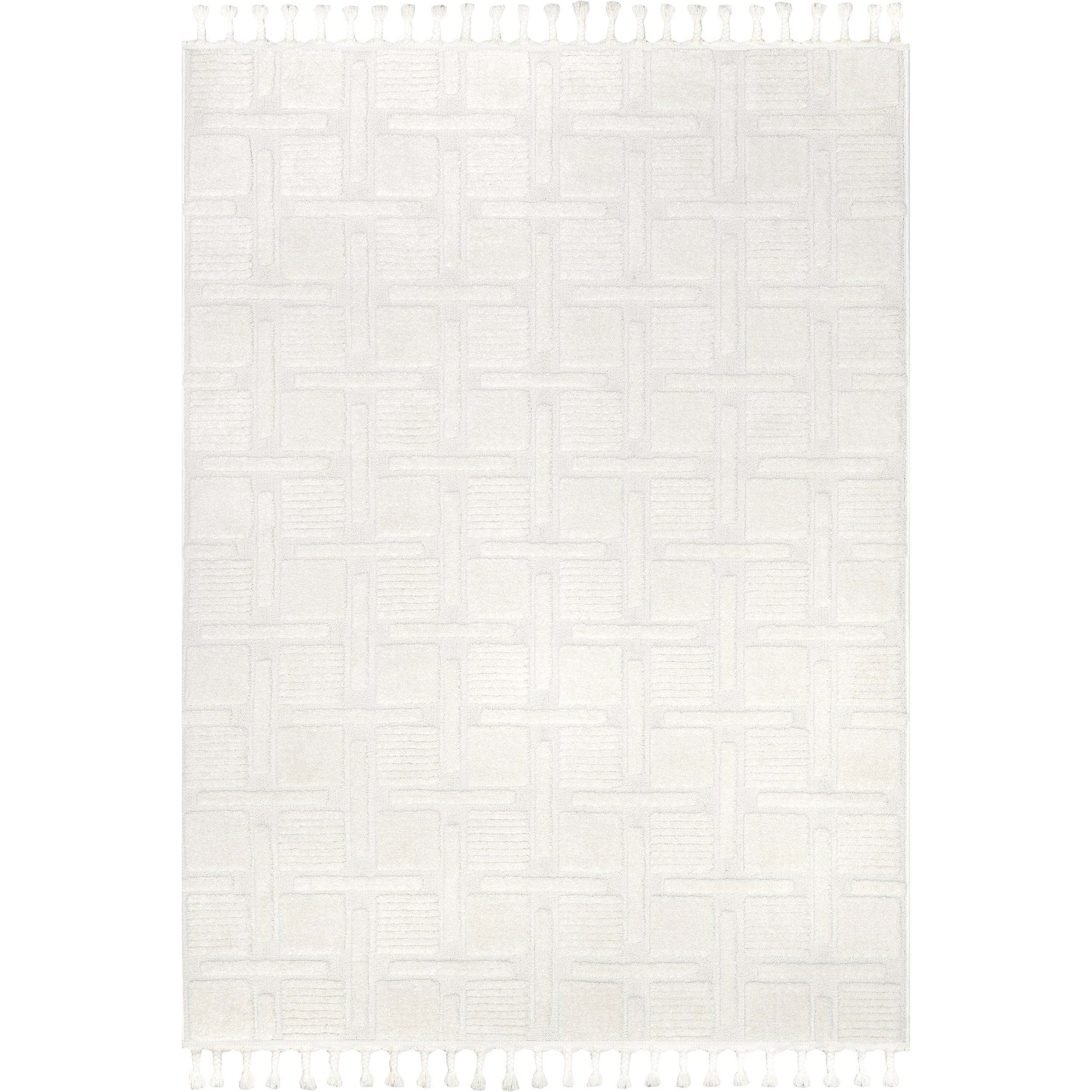Alafia High-Low Geometric Tasseled Area Rug