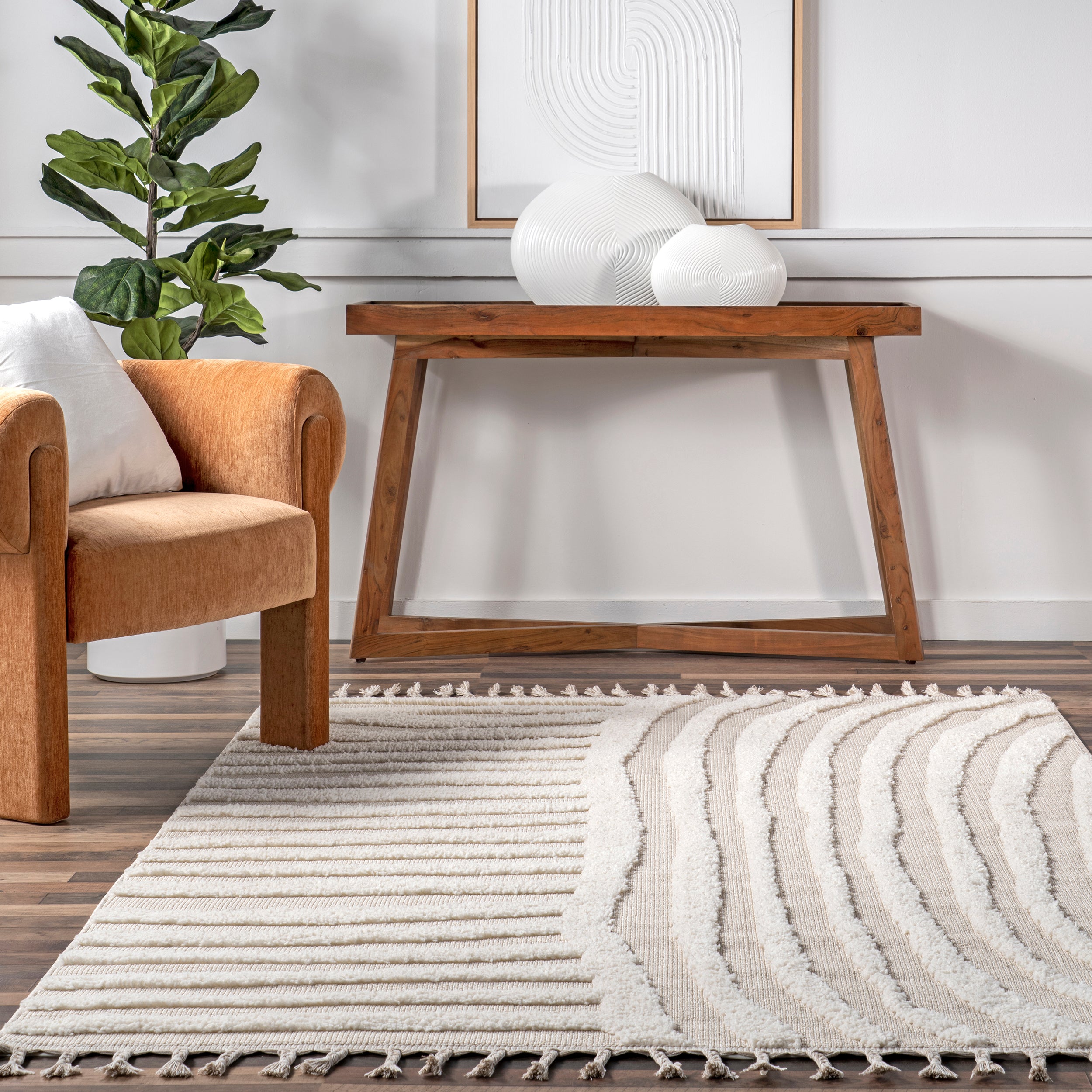 Ianthe Abstract Stripes High-Low Tasseled Area Rug - Image 8