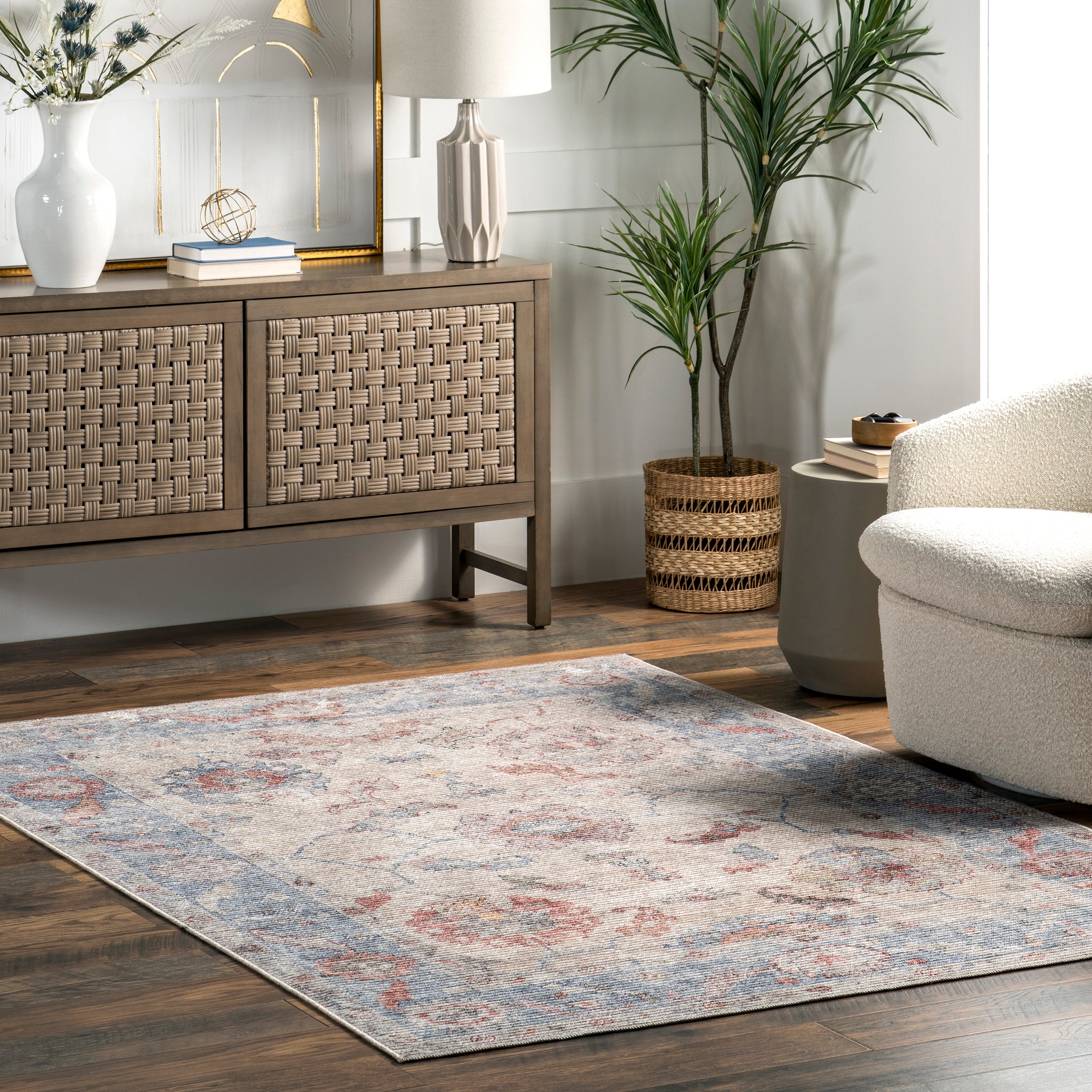 Delana Persian Floral Machine Washable Area Rug - Image 2