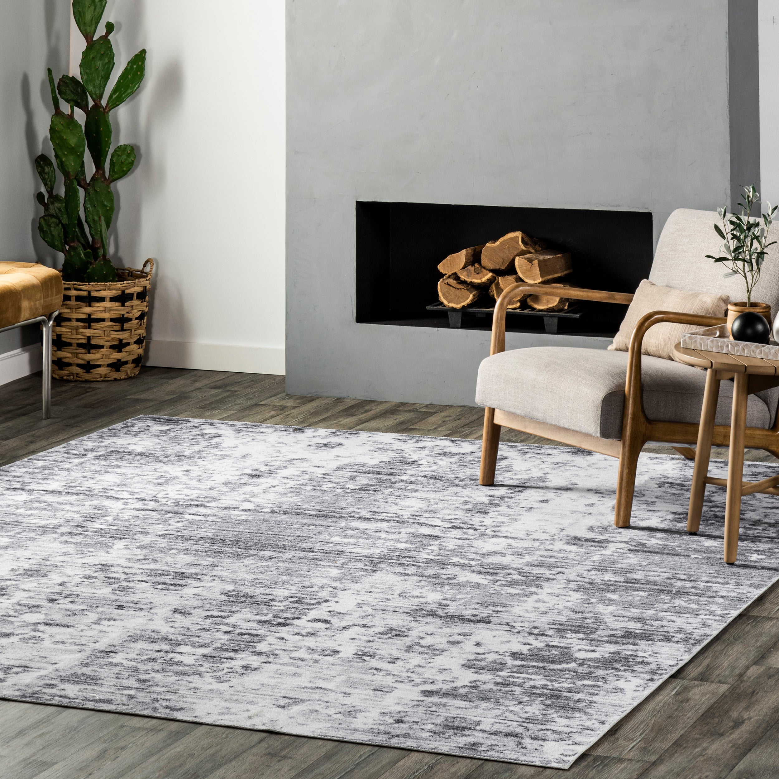 Alva Faded Abstract Machine Washable Area Rug - Image 2