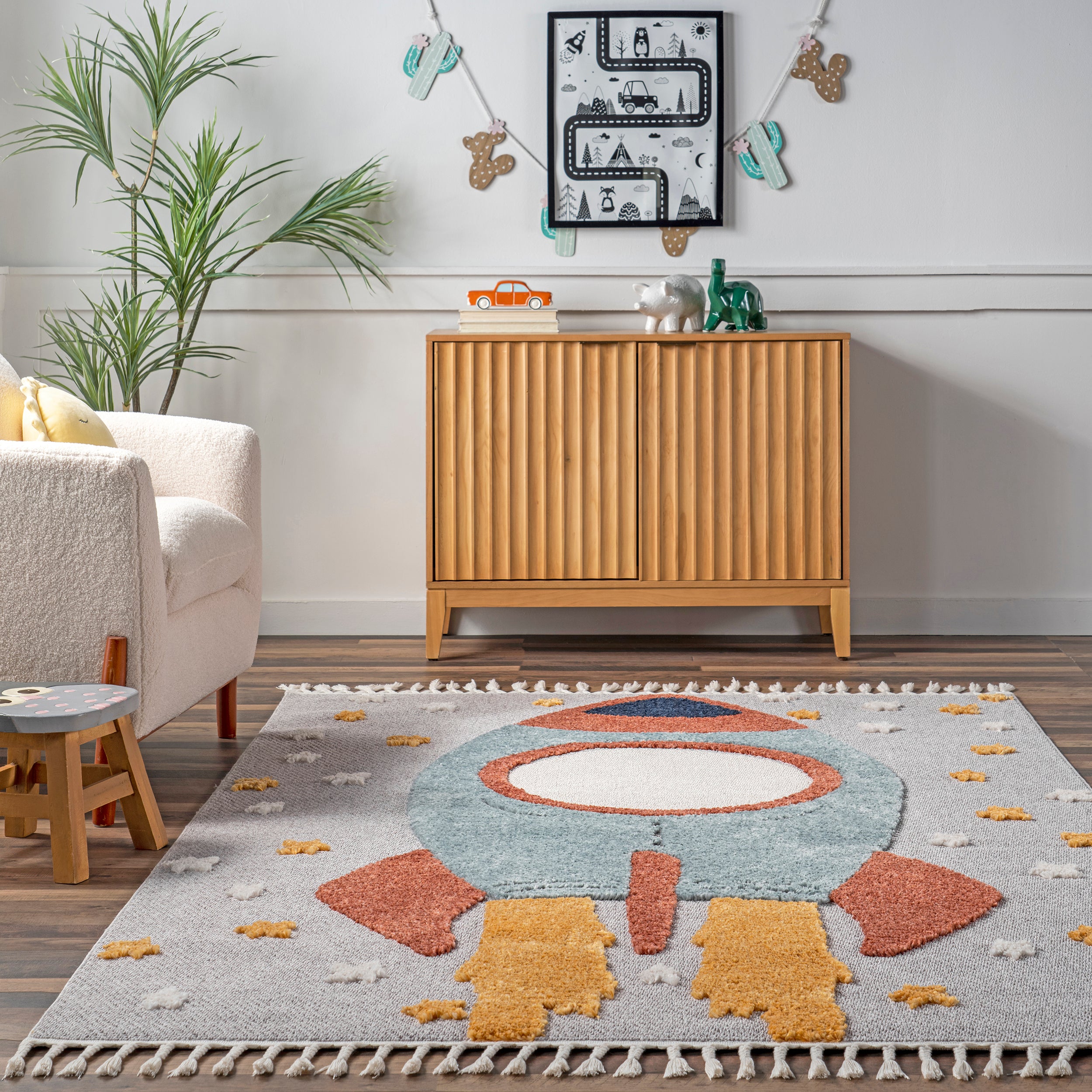 Journee Rocket Ship High-Low Kids Tasseled Area Rug - Image 8
