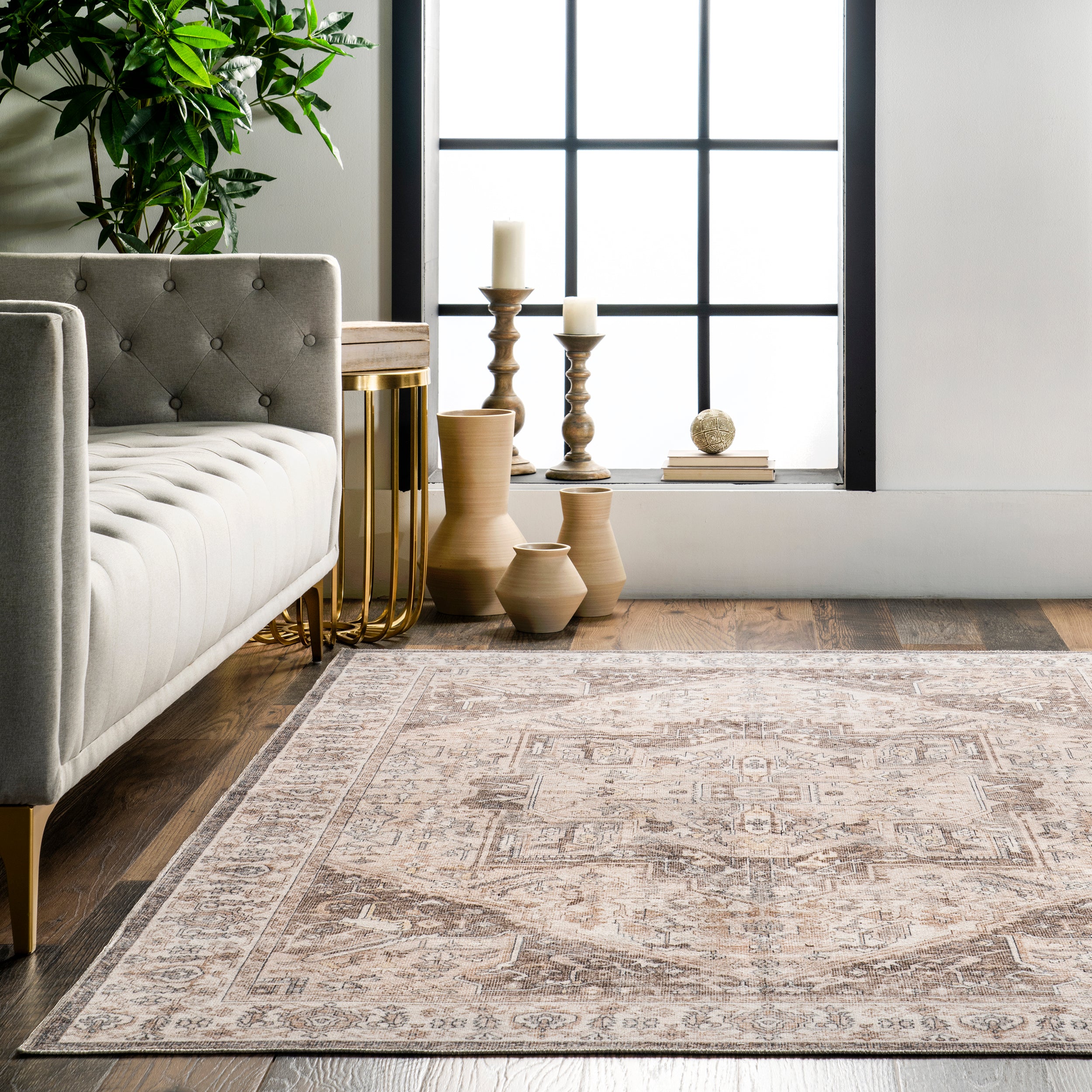 Brielle Machine Washable Vintage Medallion Area Rug - Image 21