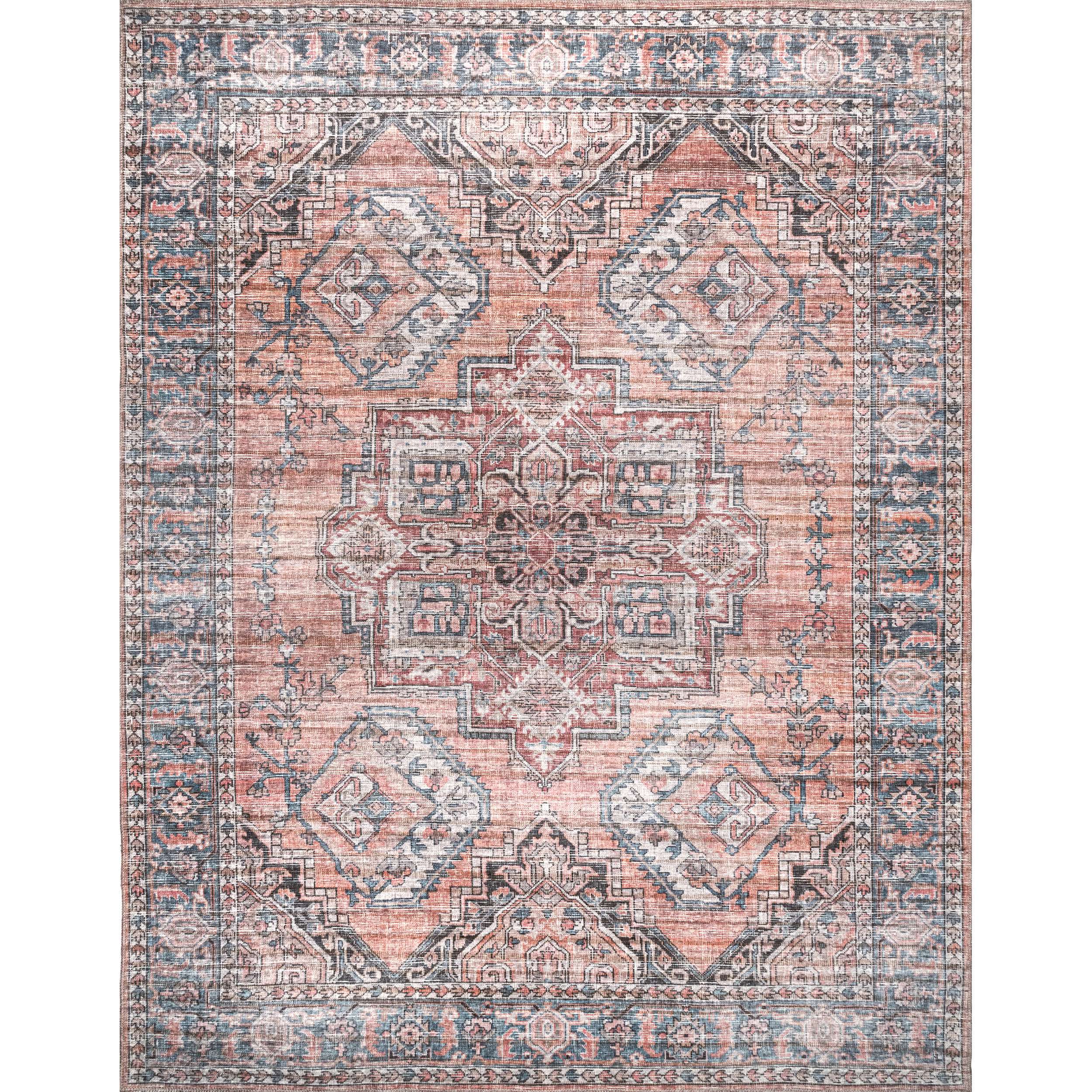 Maple Machine Washable Floral Medallion Area Rug