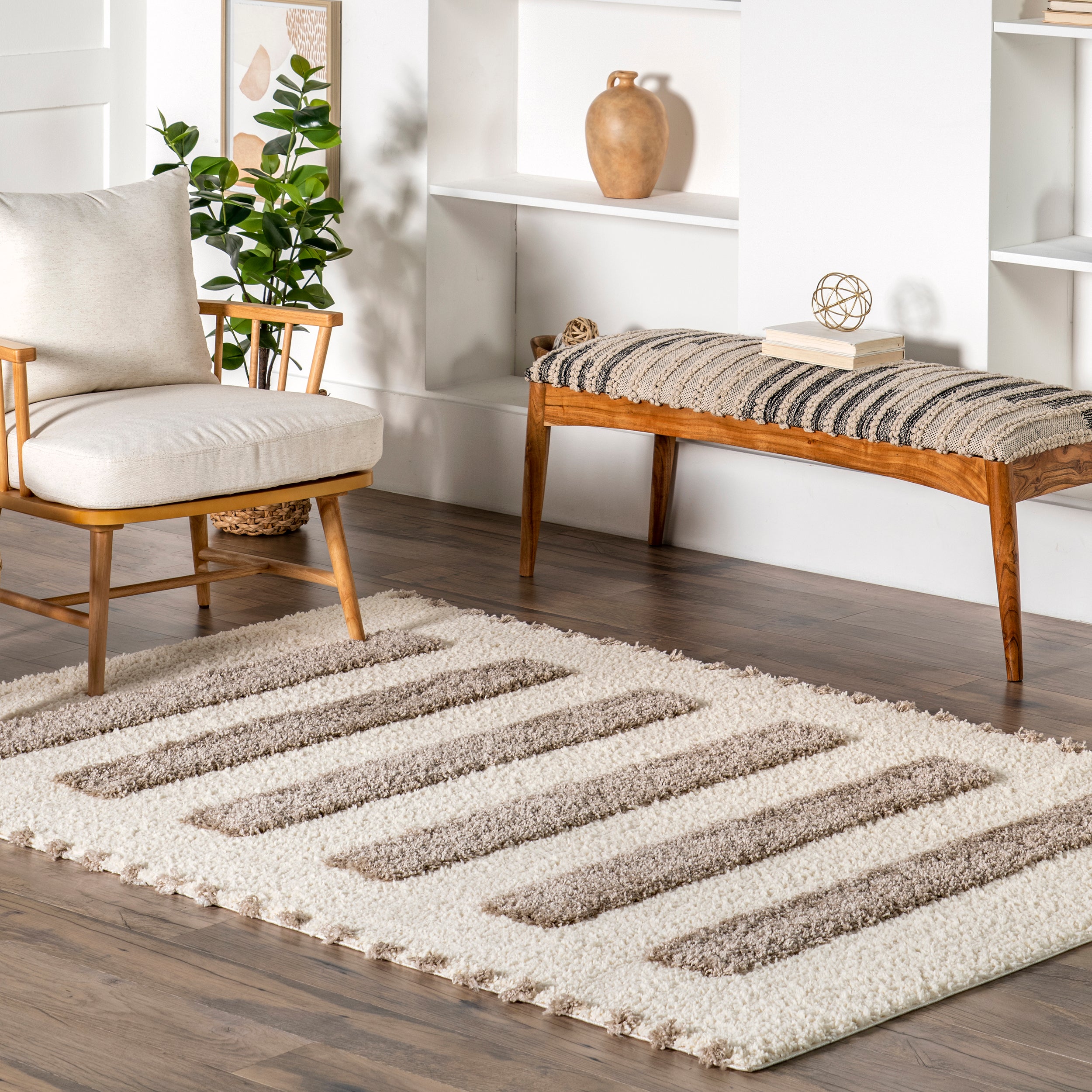 Jasmina High/Low Striped Shag Area Rug - Image 2