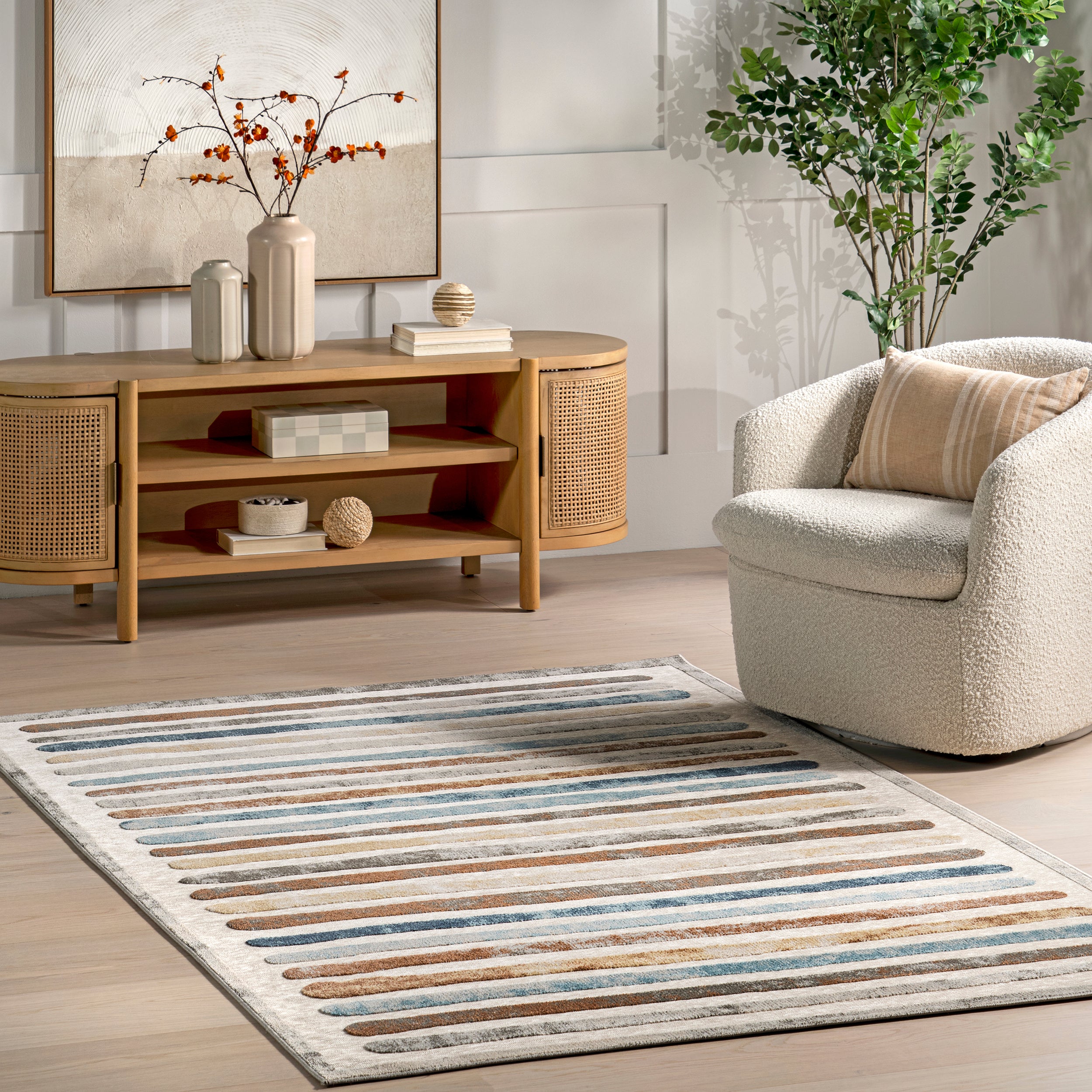 Jenae Multi Striped Machine Washable Area Rug - Image 2