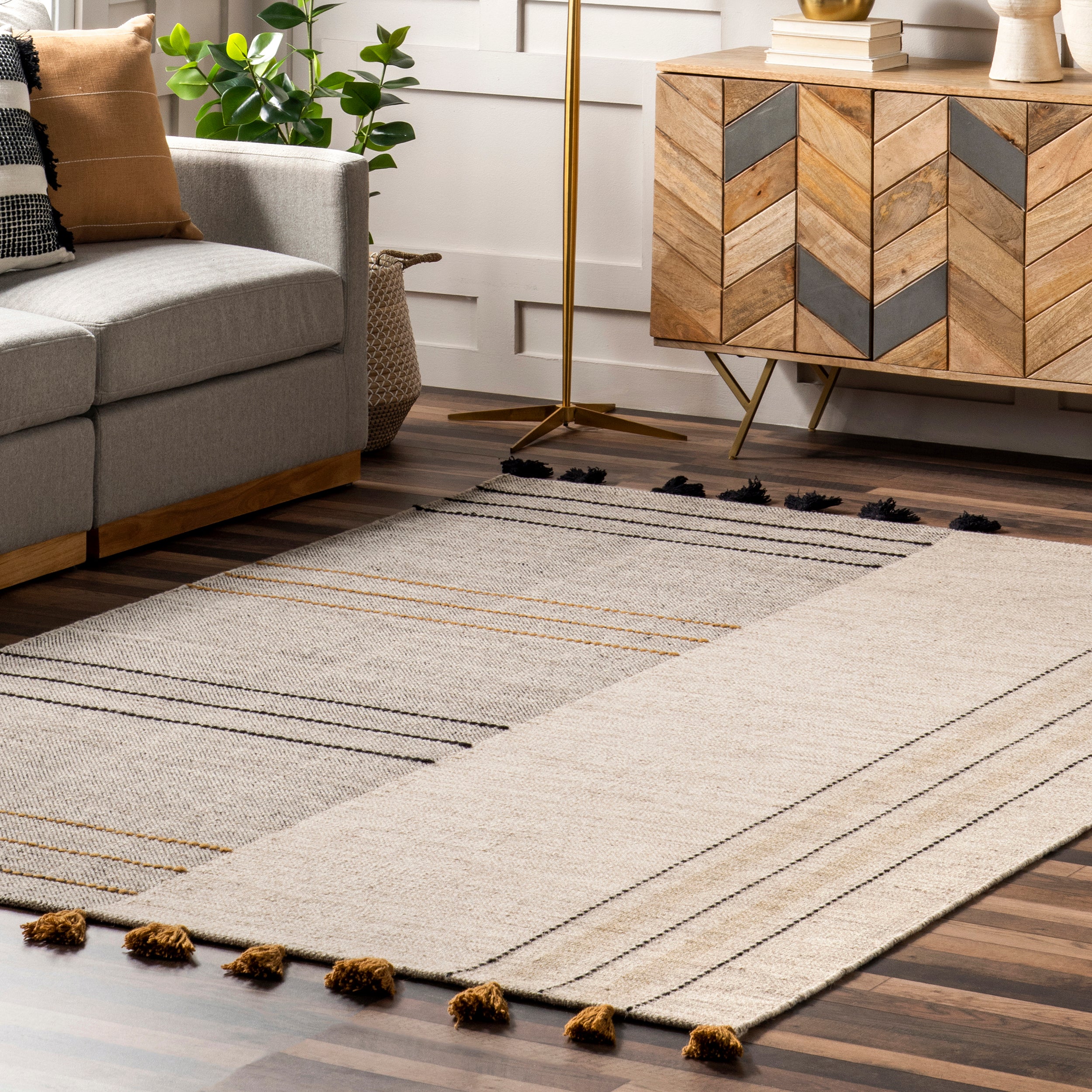 Karlene Modern Striped Wool Tasseled Area Rug - Image 9