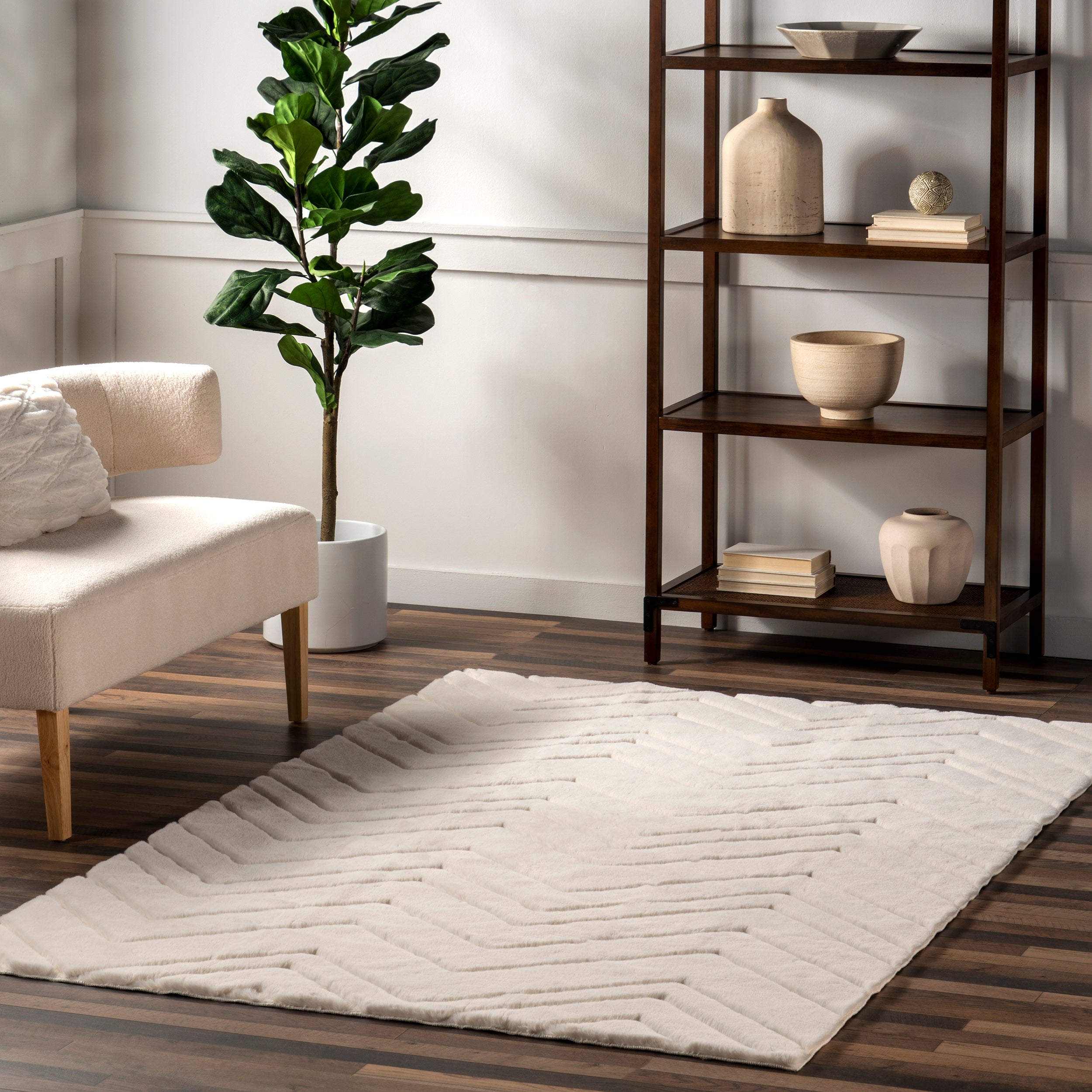Chevron Faux Rabbit Machine Washable Area Rug - Image 2