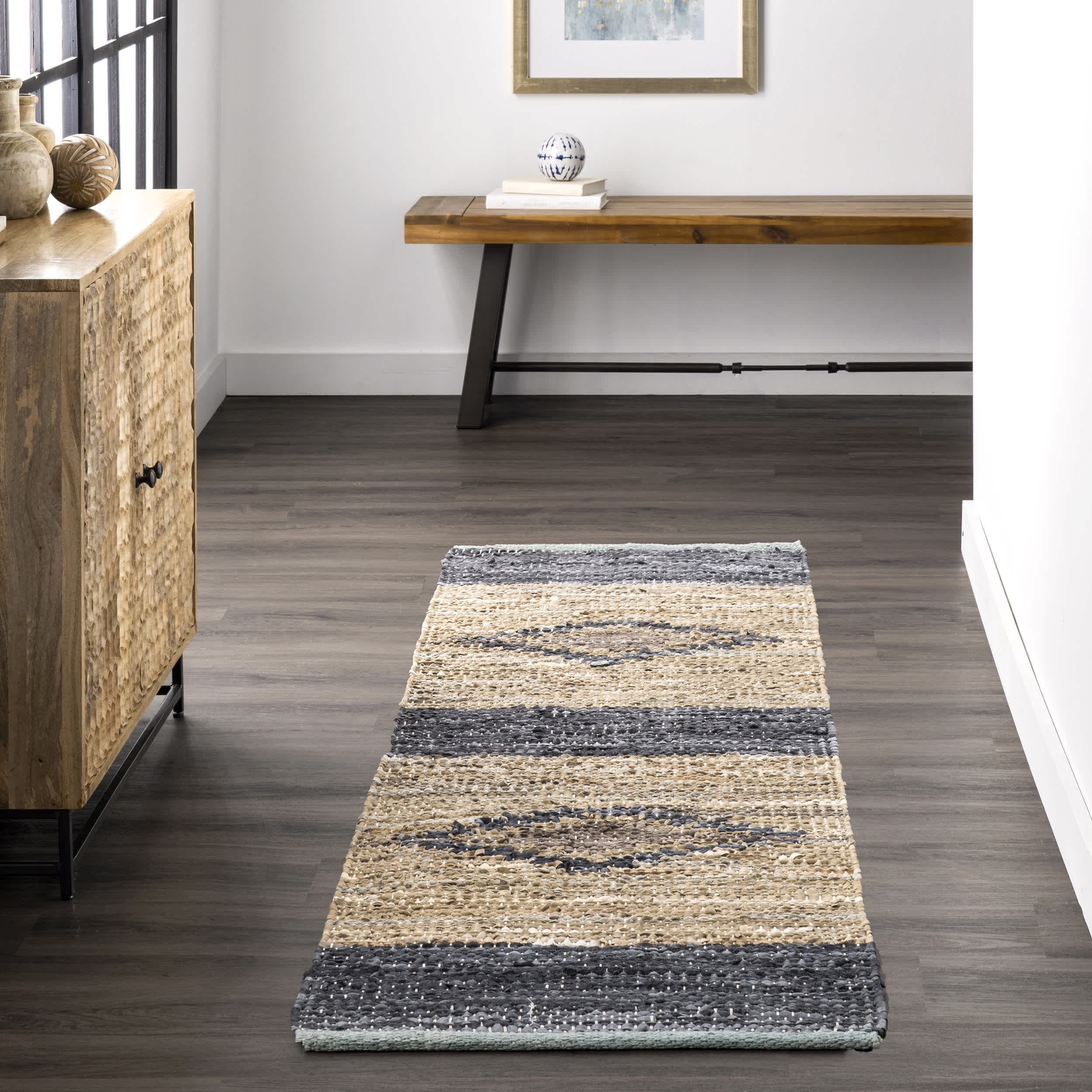 Farren Hand Woven Diamond Leather Area Rug - Image 10
