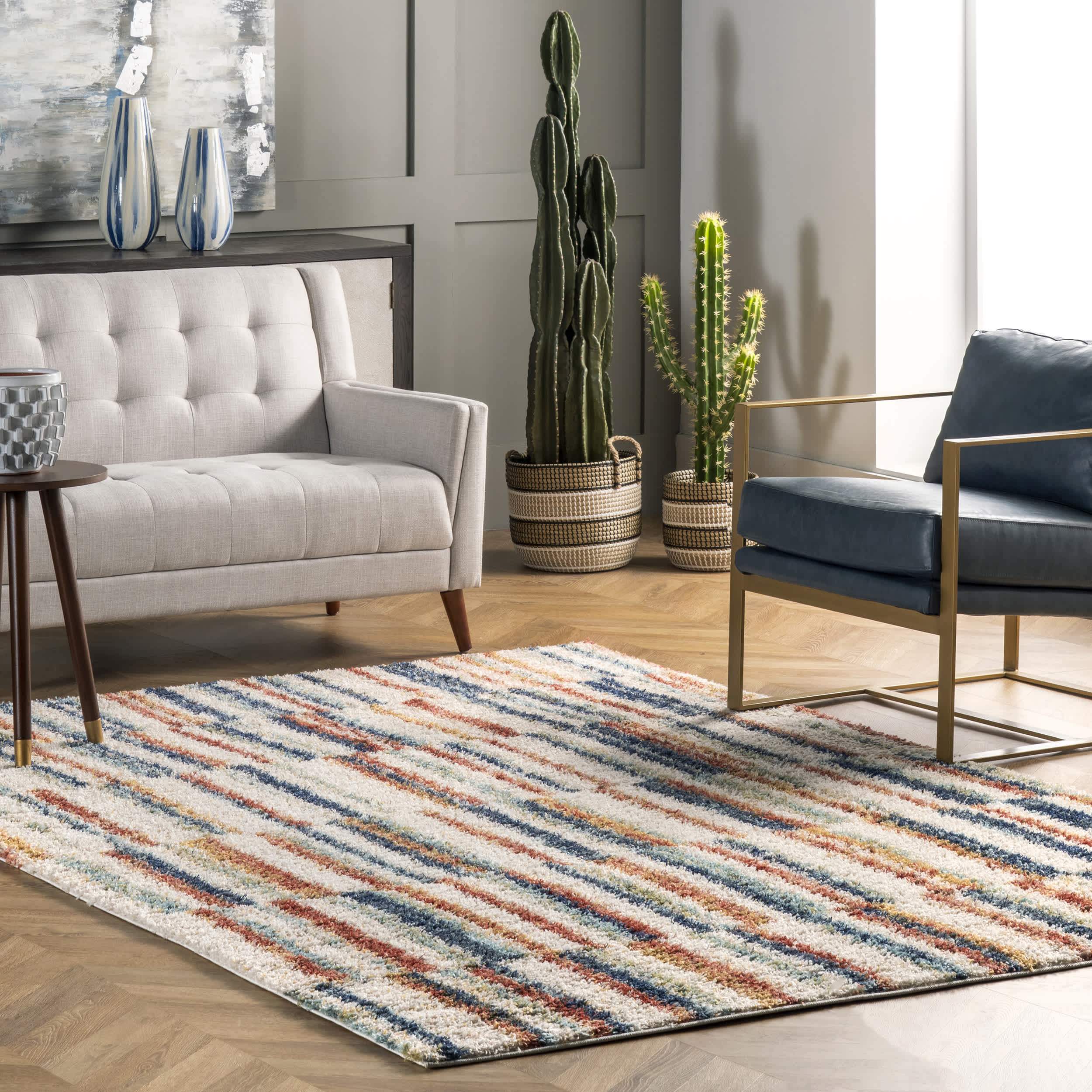 Aimee Banded Stripes Shaggy Area Rug - Image 2