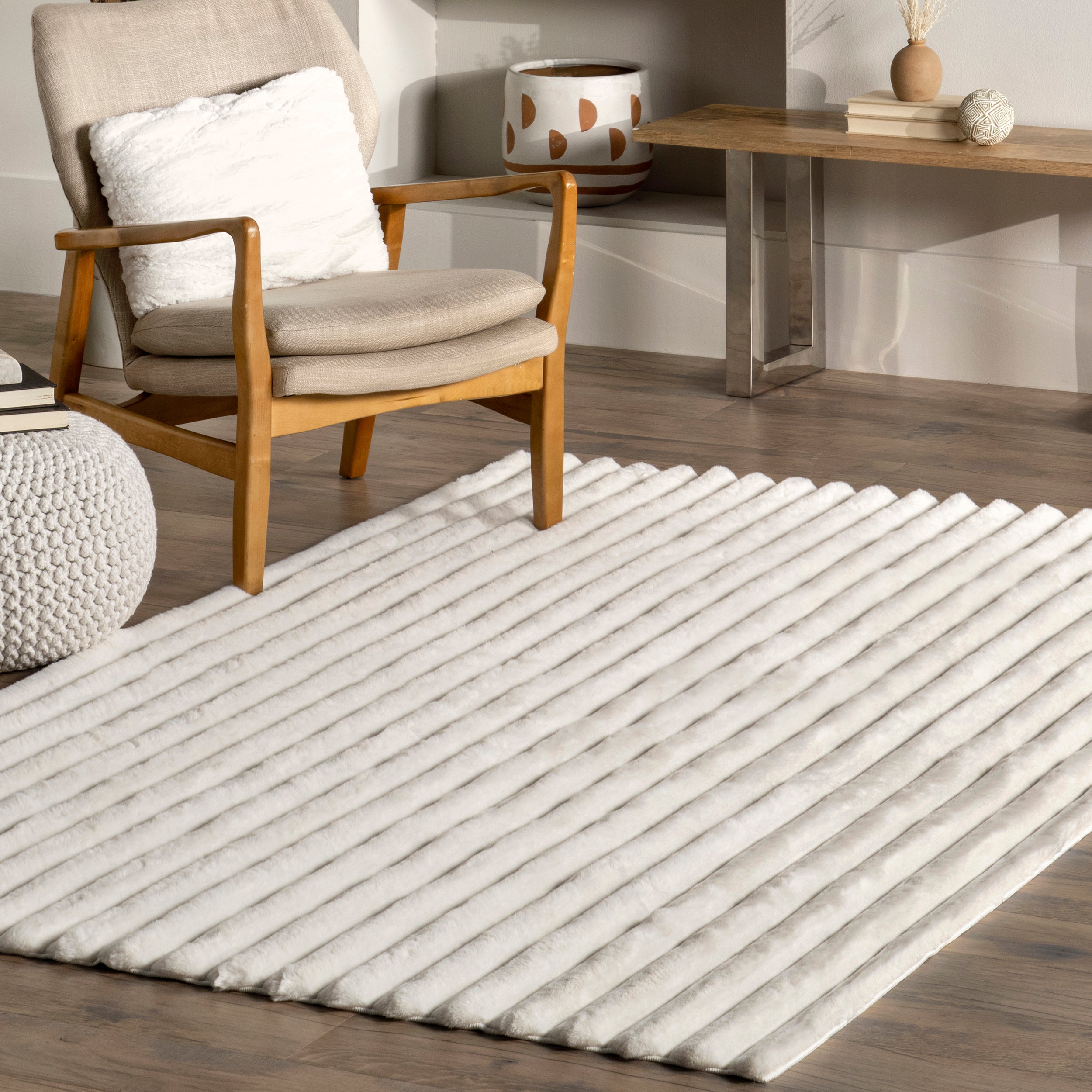 Kai Stripe Faux Rabbit Machine Washable Area Rug - Image 9