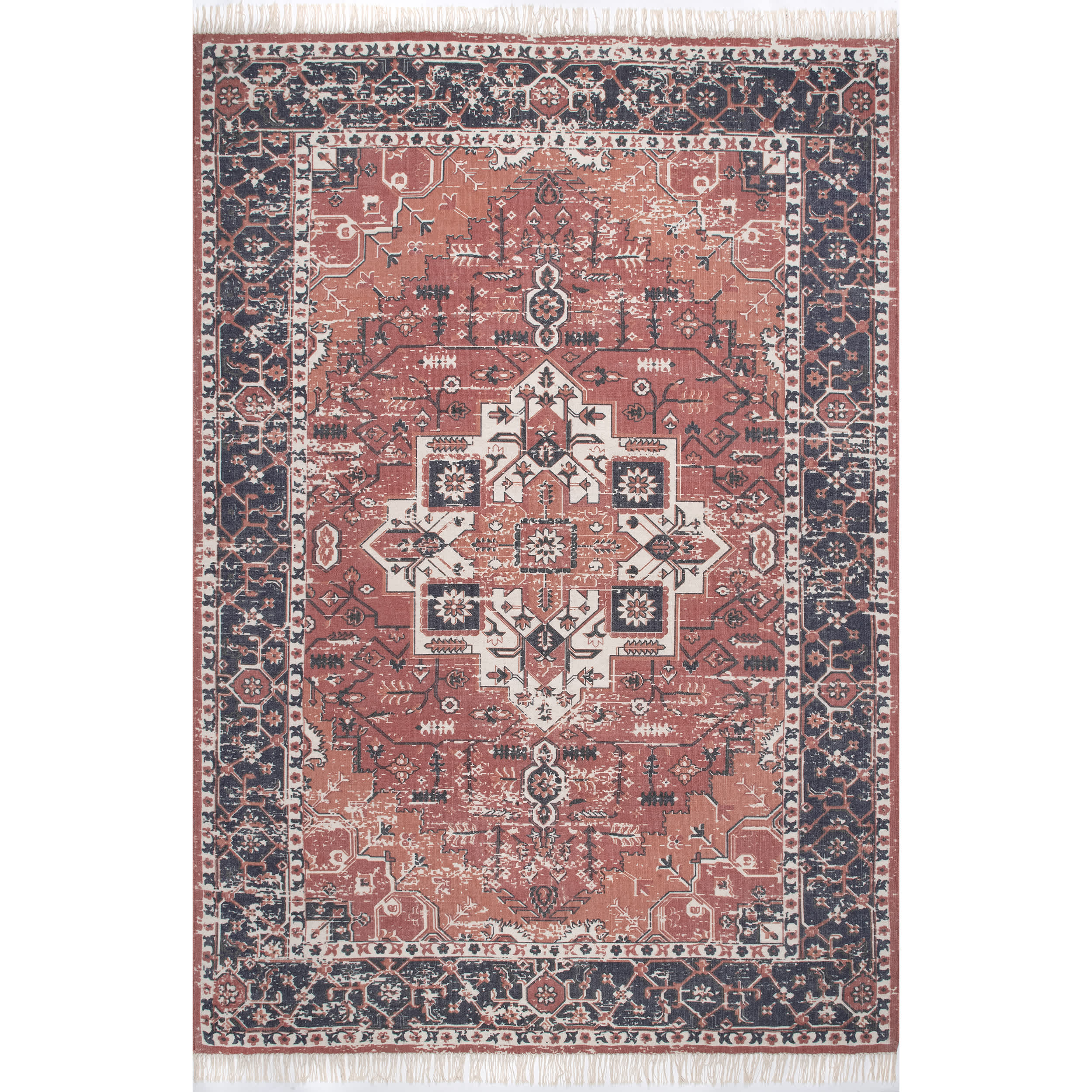 Miya Traditional Medallion Fringe Area Rug