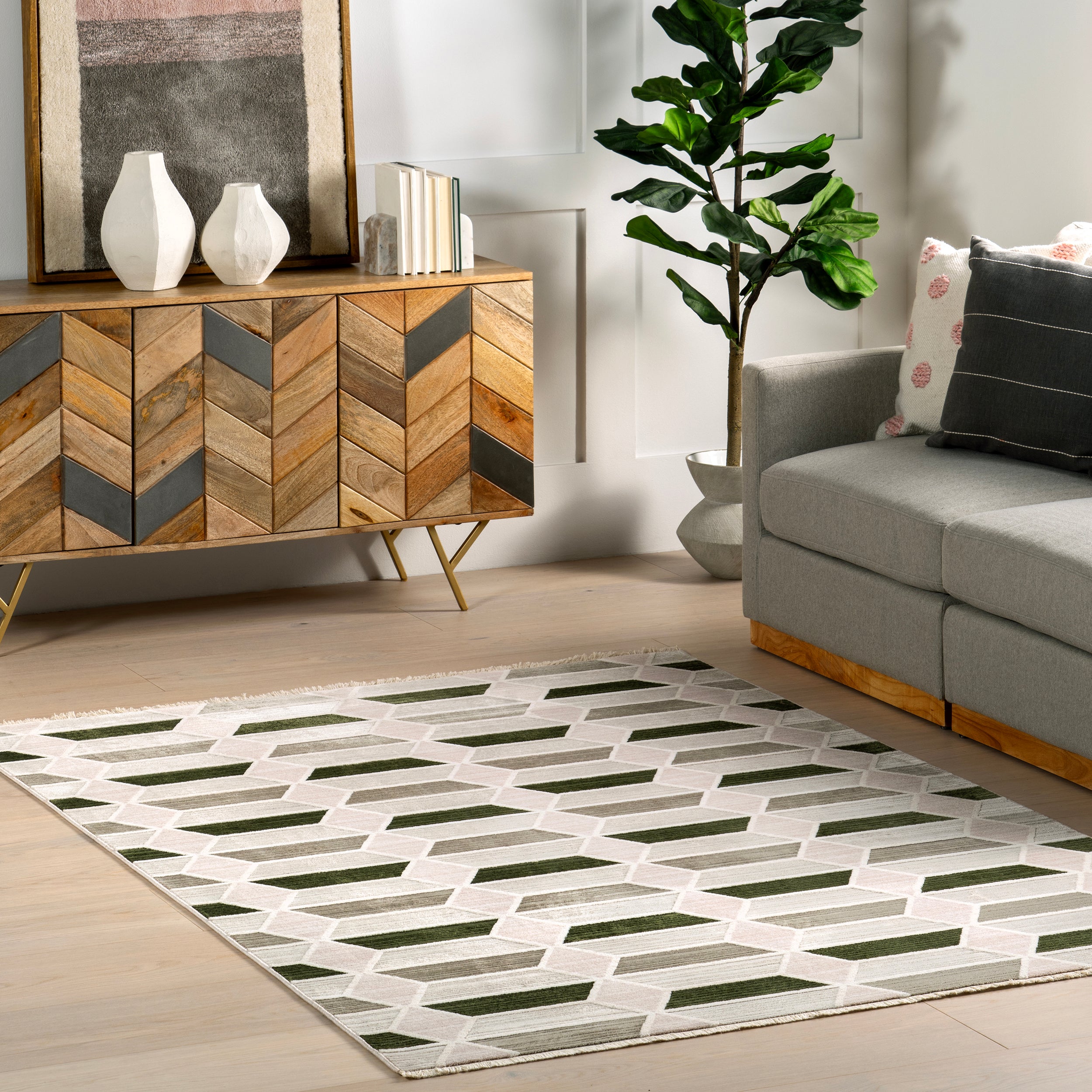 Fressia Modern High-Low Geometric Area Rug - Image 2