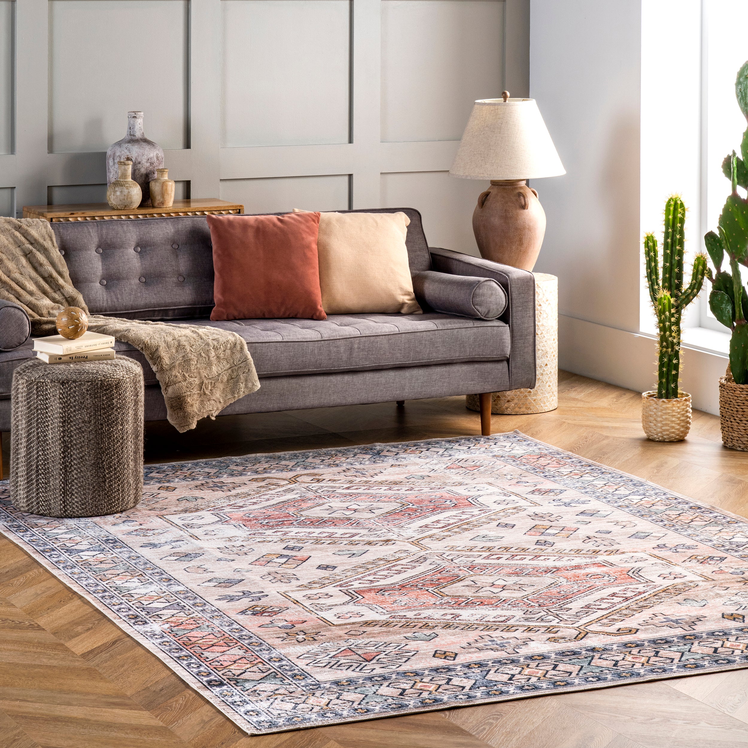 Mae Tribal Motif Machine Washable Area Rug - Image 2