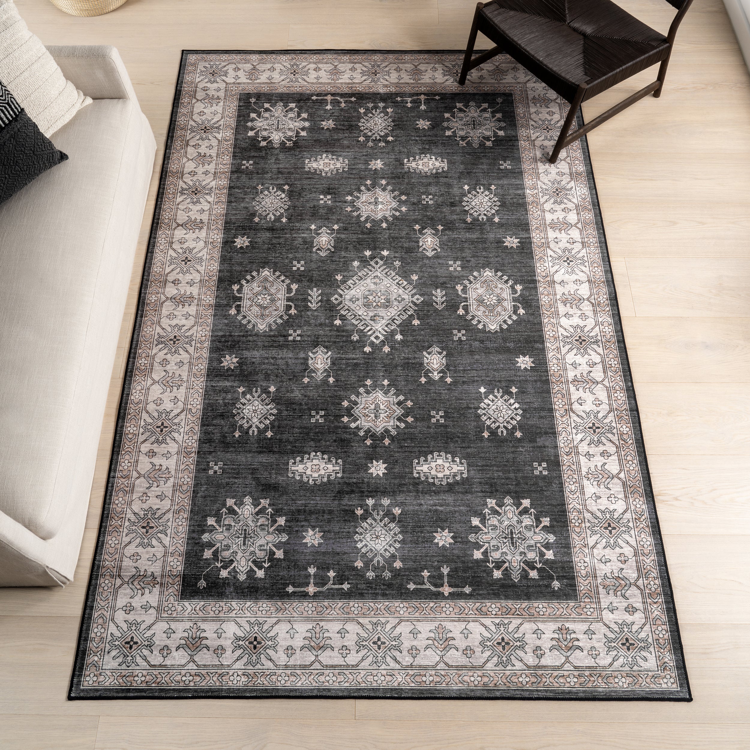 Moxie SplashGuard Traditional Bordered Machine Washable Area Rug - Image 2