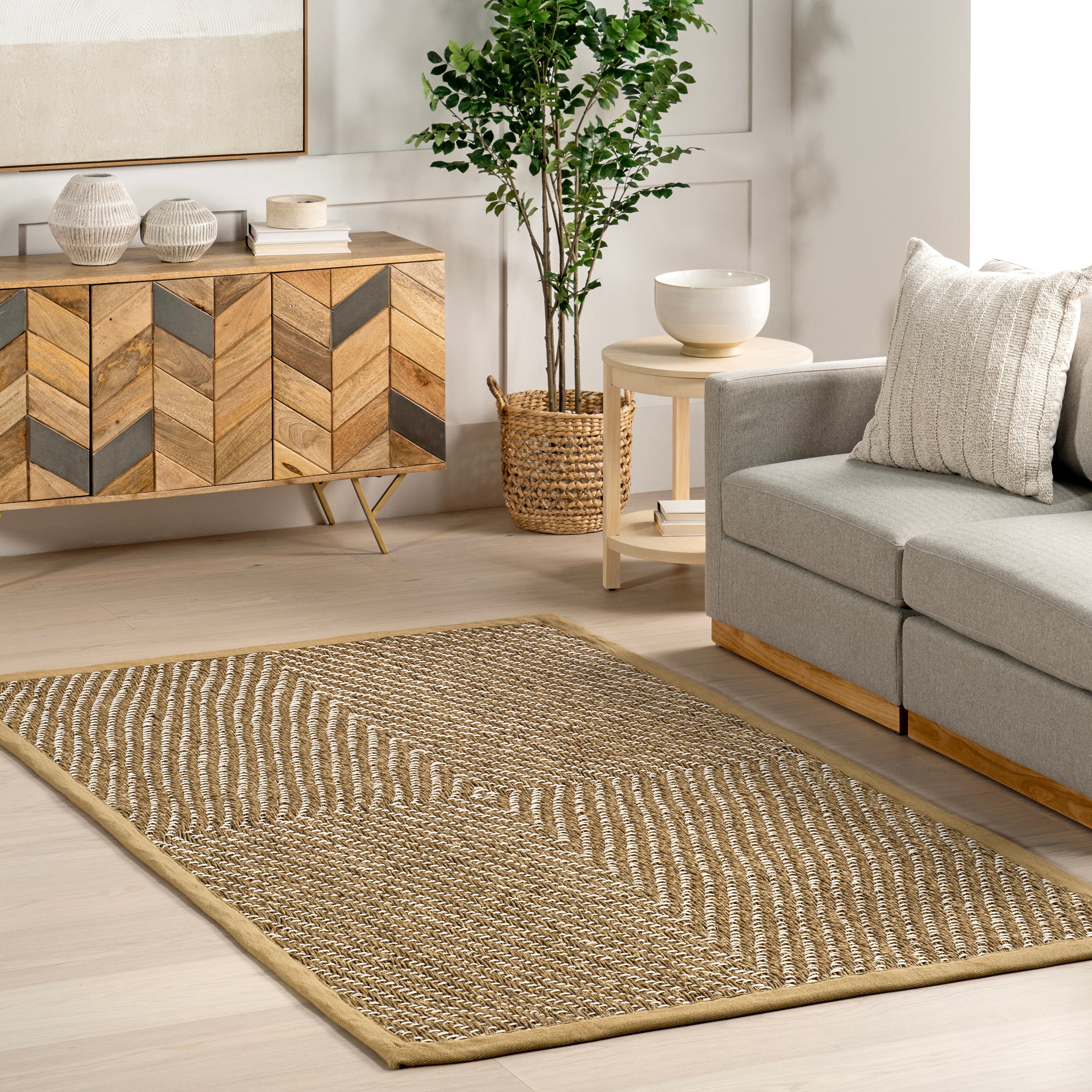 Meara Geometric Striped Seagrass Area Rug - Image 2