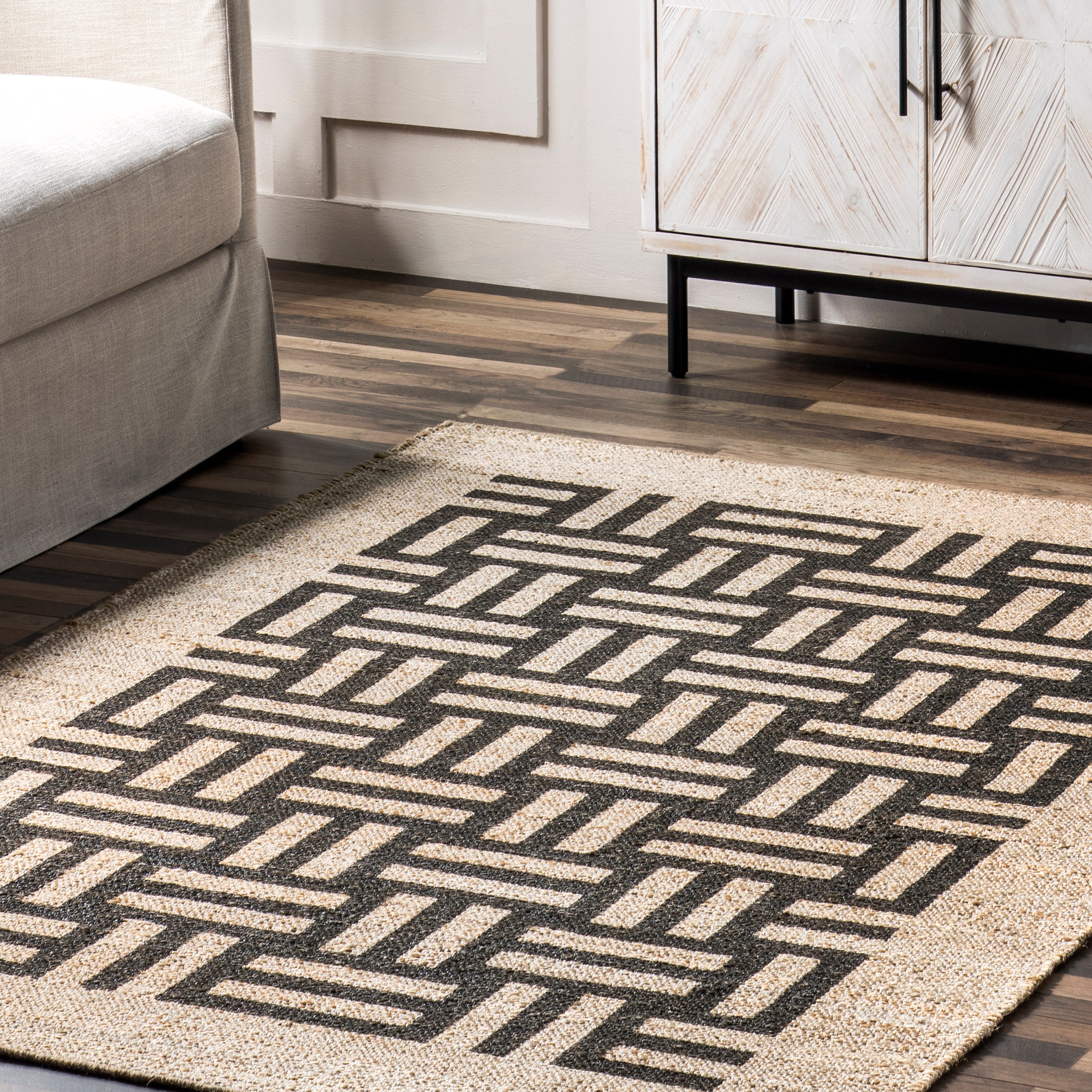 Saskia Woven Stripes Jute Area Rug - Image 9