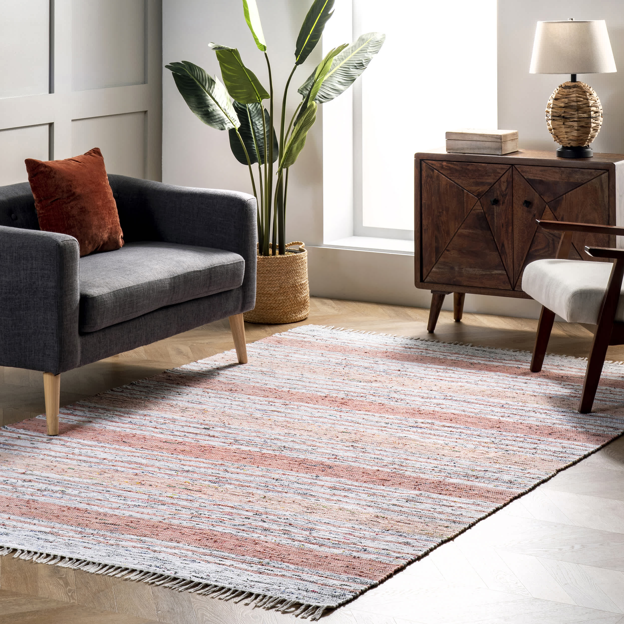 Seraphina Mottled Stipe Cotton Tassel Area Rug - Image 4