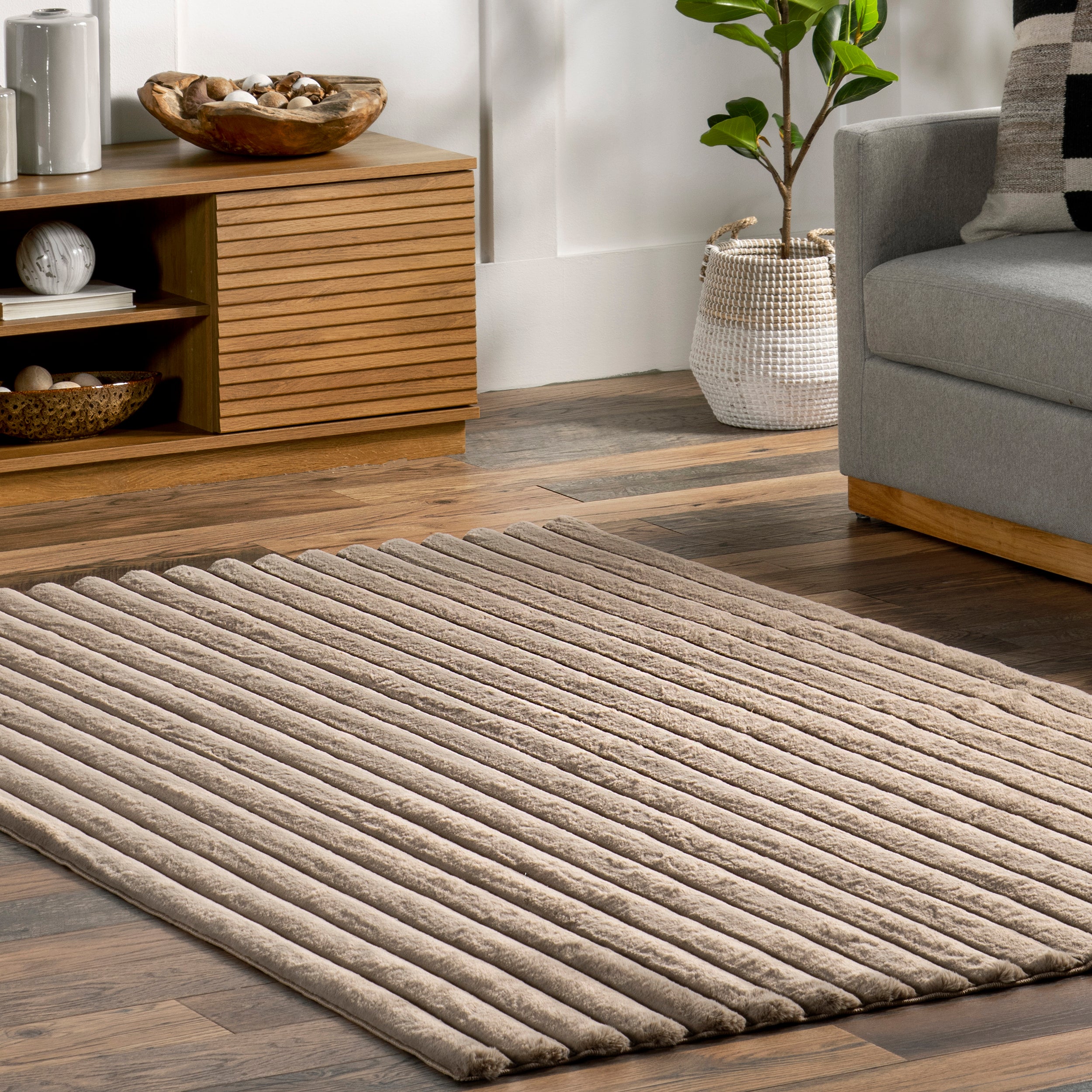 Kai Stripe Faux Rabbit Machine Washable Area Rug - Image 29