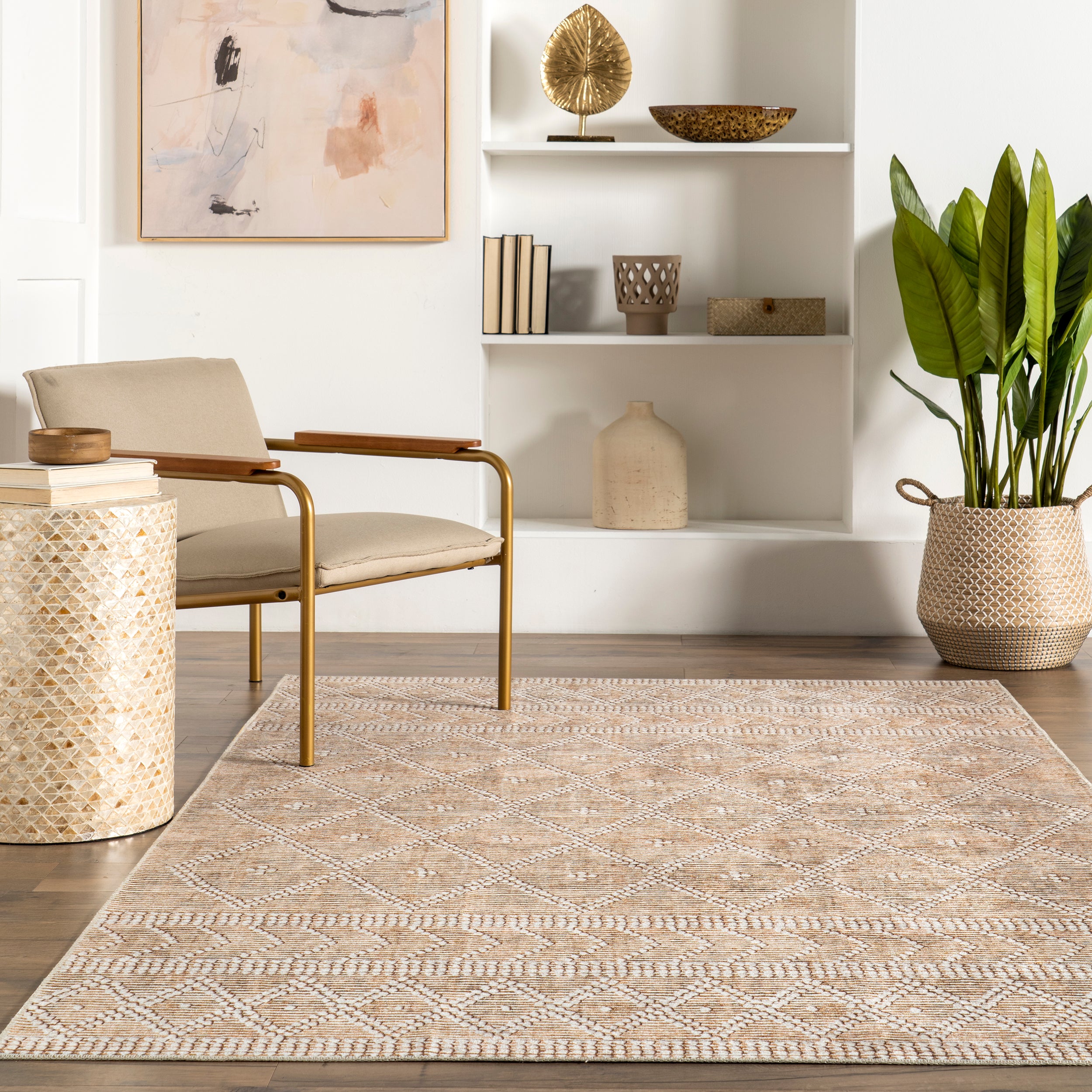 Úna Lattice Stain-Resistant Machine Washable Area Rug - Image 8