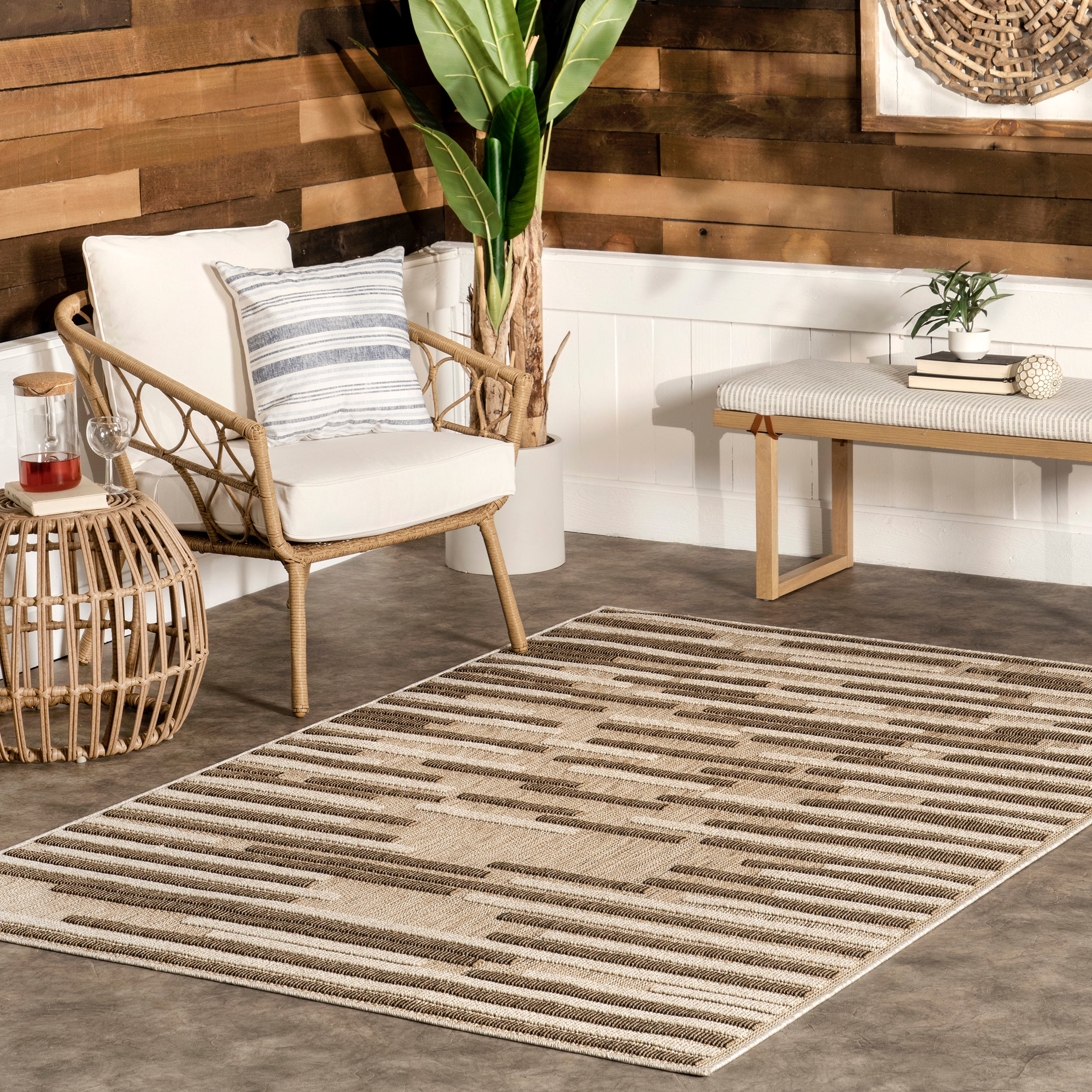 Shana Neutral Striped Indoor/Outdoor Area Rug - Image 2