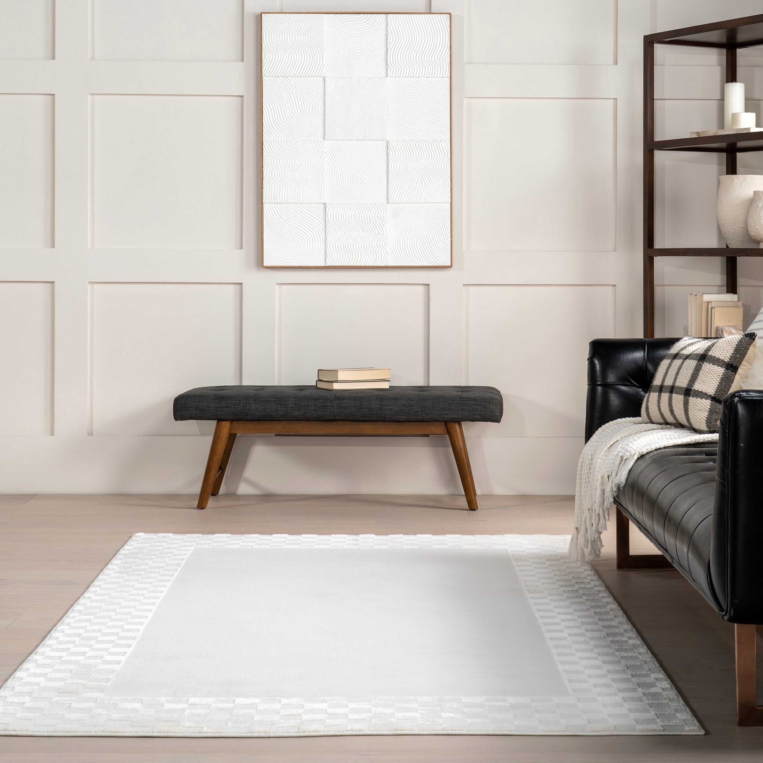 Kalina High-Low Checkered Bordered Area Rug - Image 8