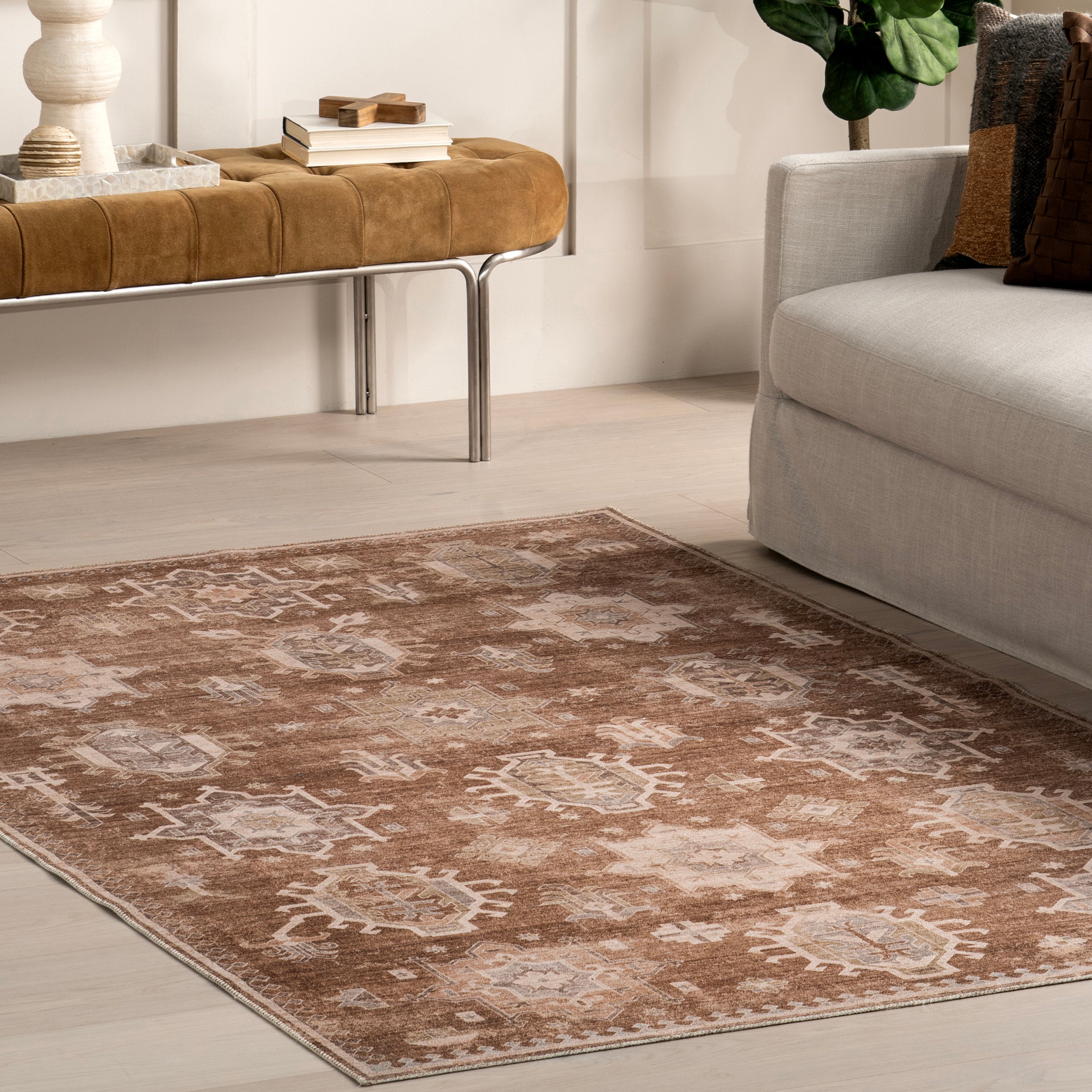 Avalon Multi Medallion Machine Washable Area Rug - Image 9