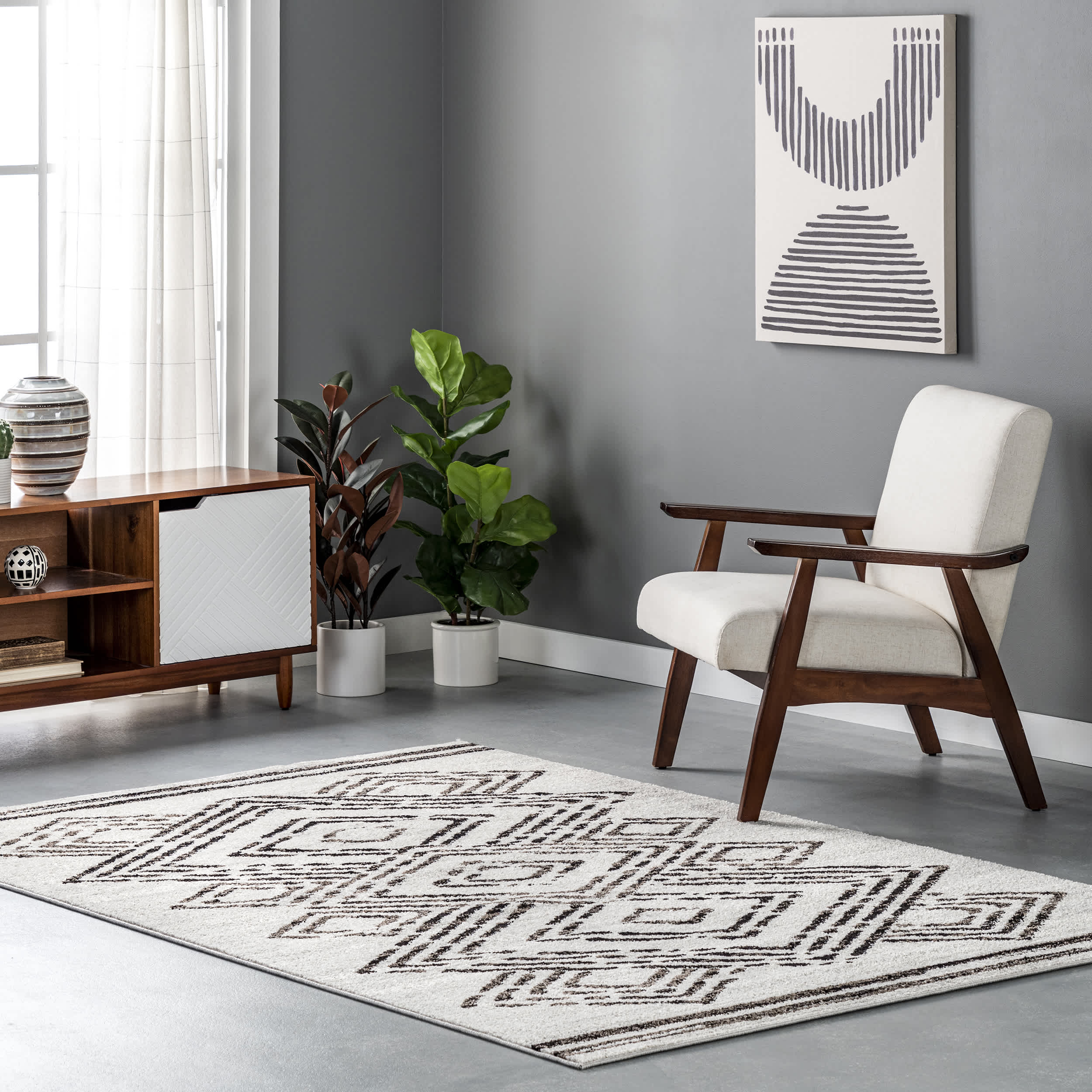 Merri Distressed Geometric Cotton Blend Area Rug - Image 2
