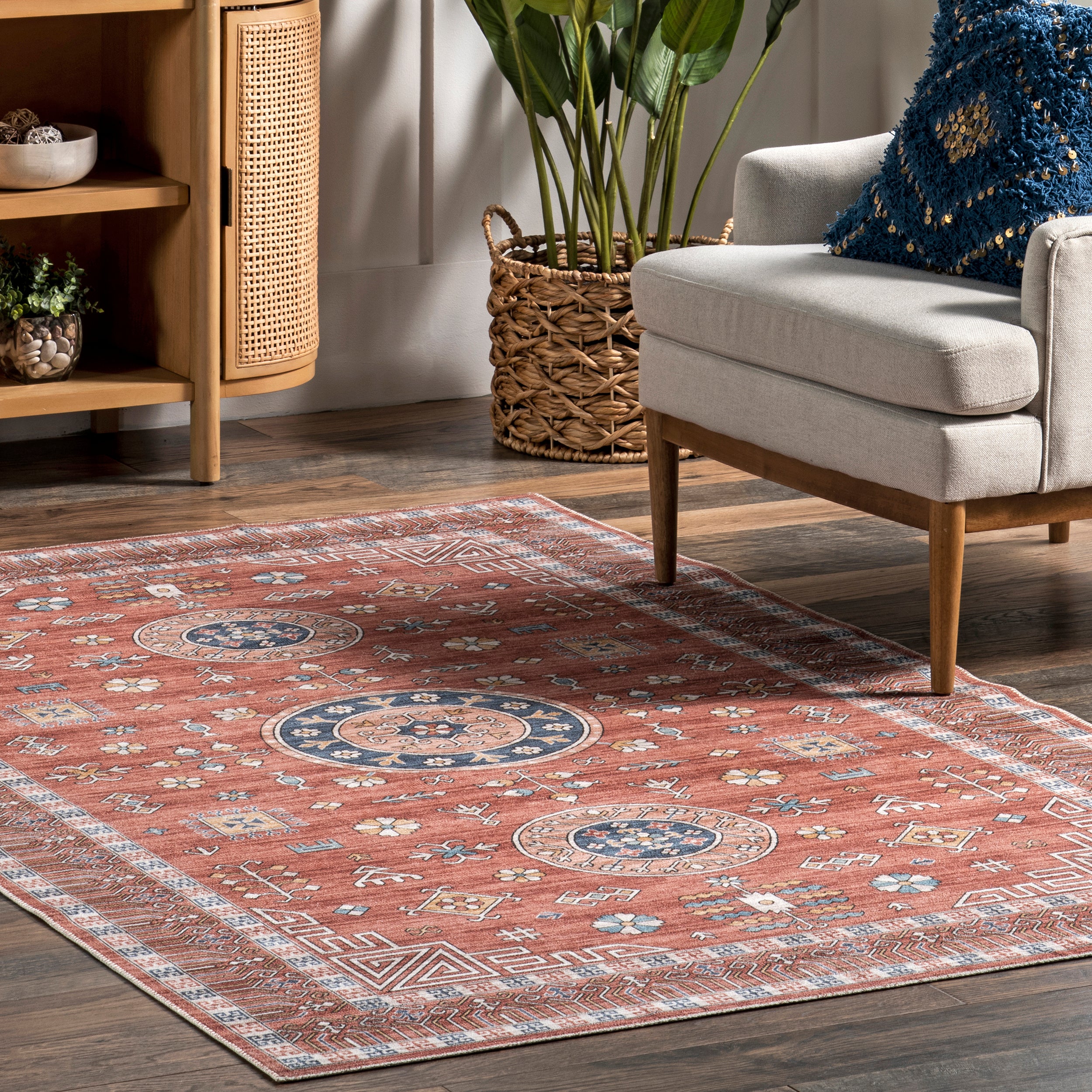 Tama Circle Medallion Machine Washable Area Rug - Image 19