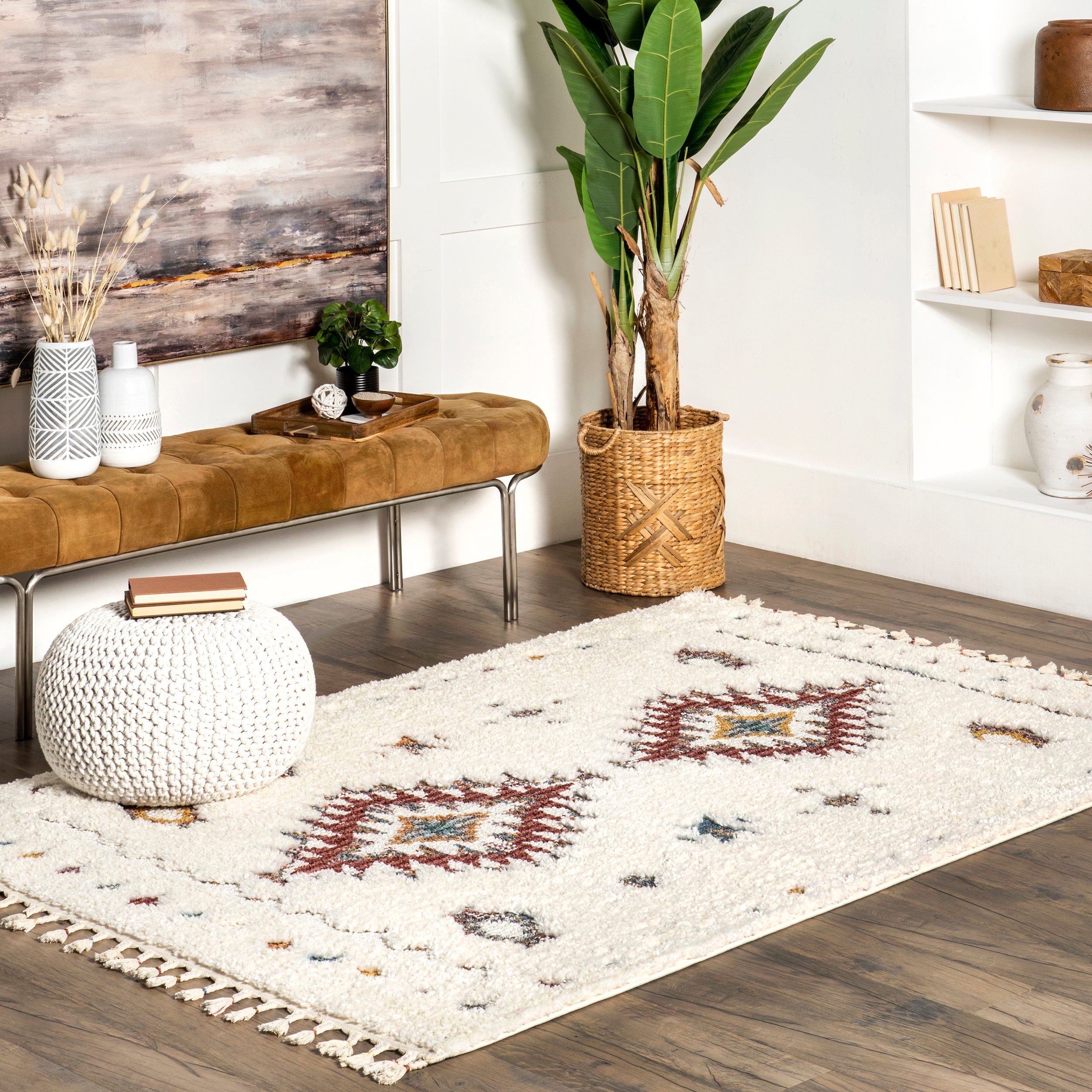 Jocelyn Tribal Shag Tasseled Area Rug - Image 22