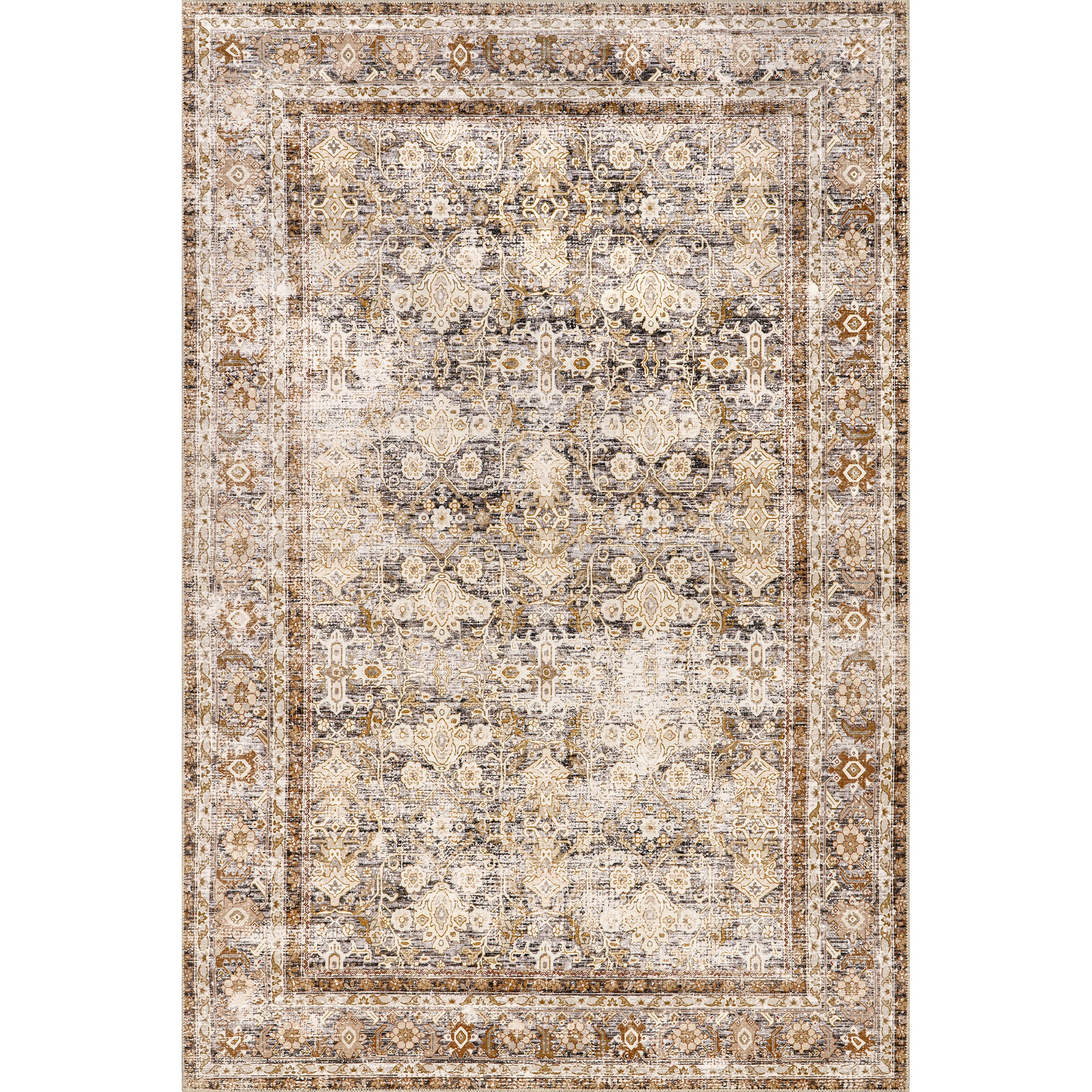 Anise Antique Floral Stain-Resistant Machine Washable Area Rug