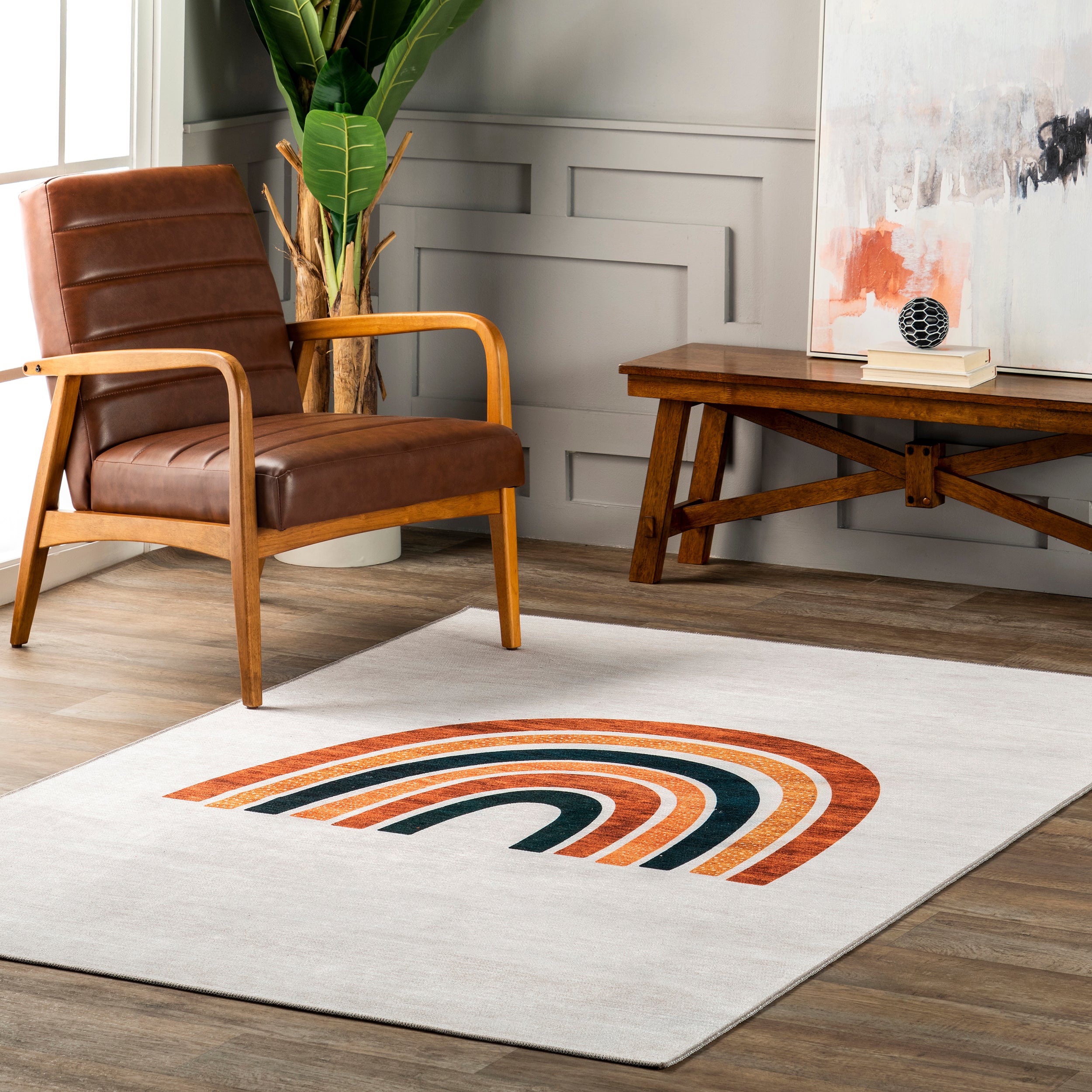 Lia Single Rainbow Machine Washable Area Rug - Image 2