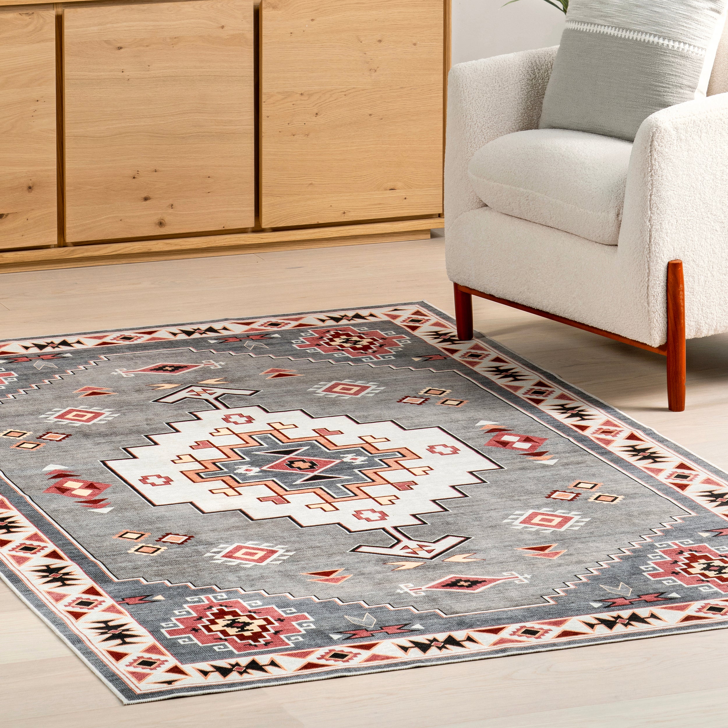 Lynx Southwestern Stain-Resistant Machine Washable Area Rug - Image 9