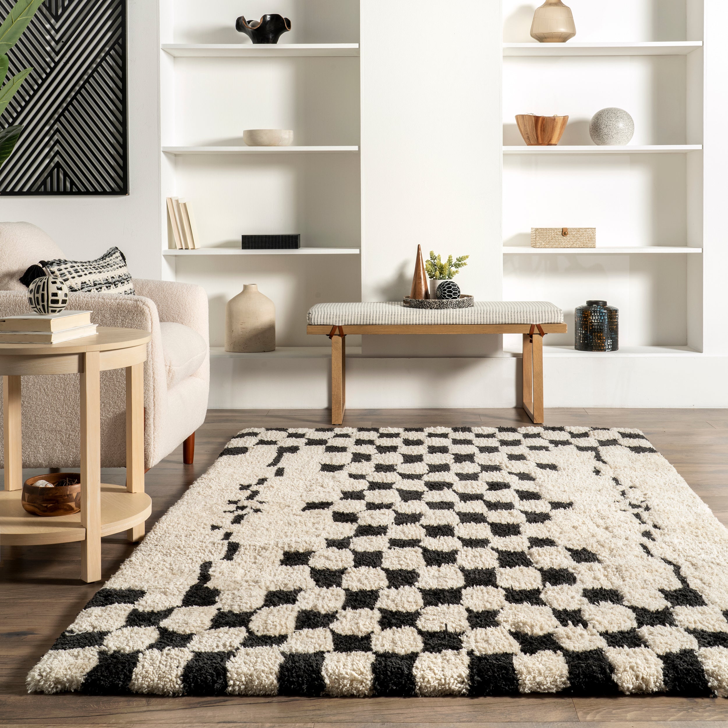 Nathalie Modern Checkered Shag Area Rug - Image 8