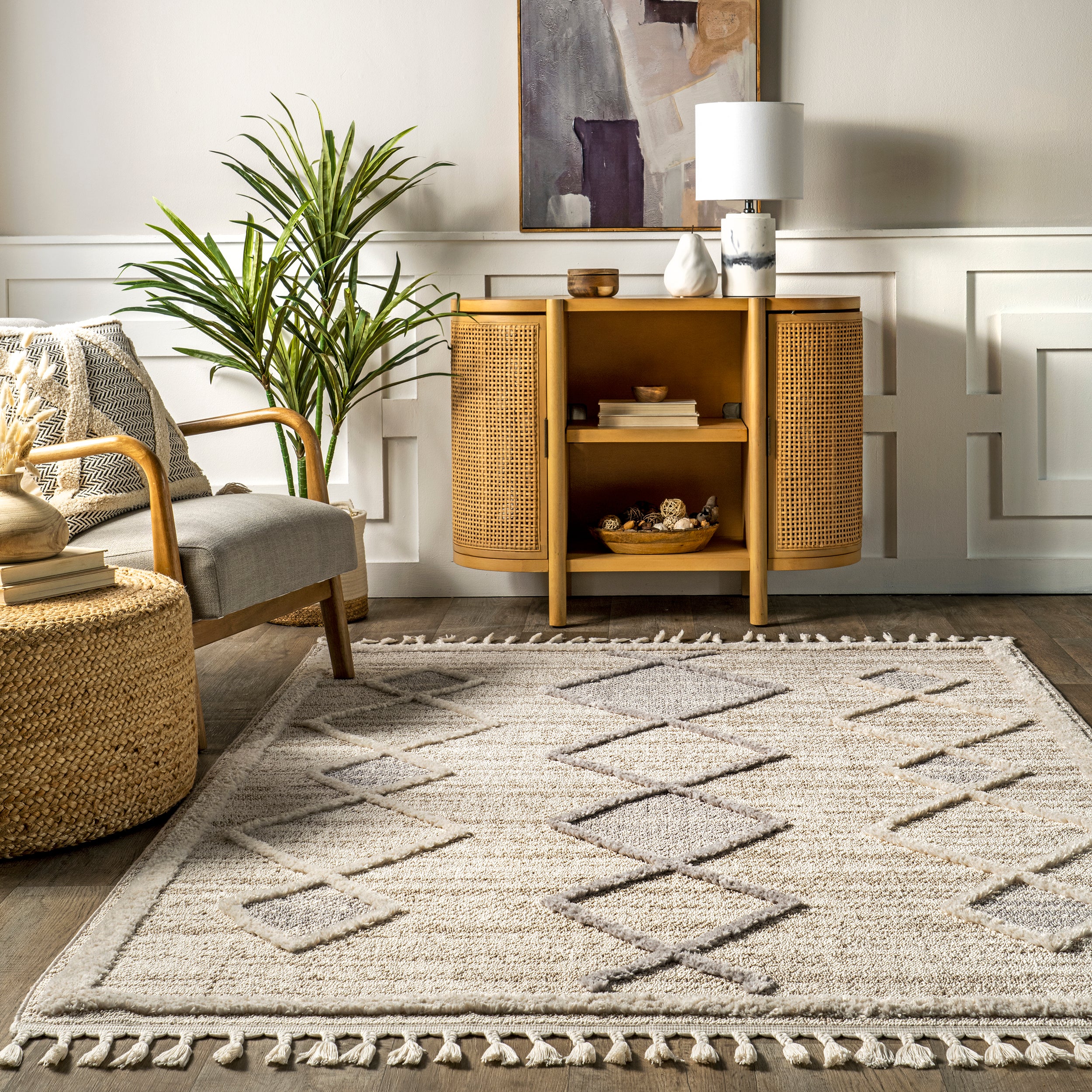 Blanche Moroccan Lattice Tasseled Area Rug - Image 8