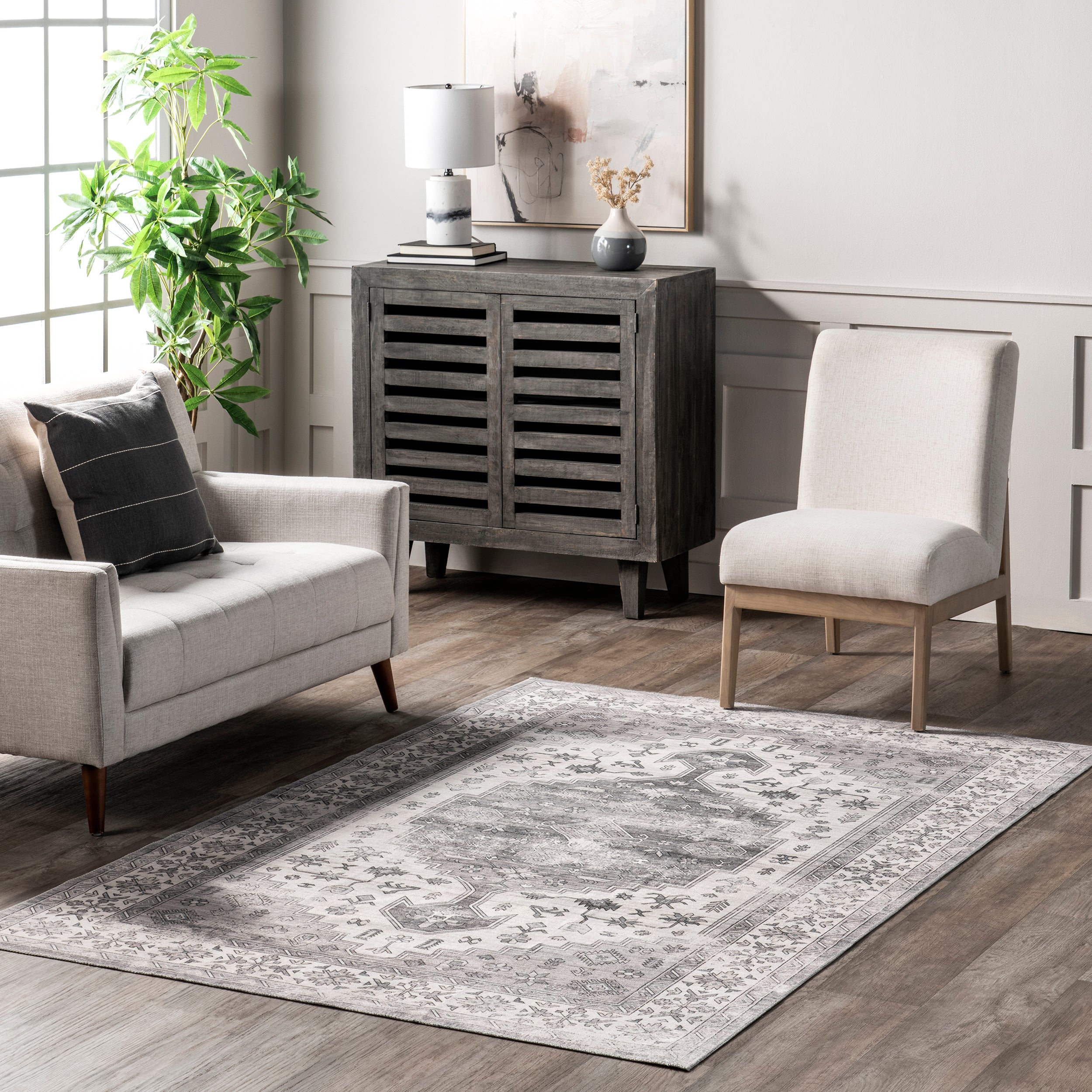 Medallion Bordered Machine Washable Area Rug - Image 15