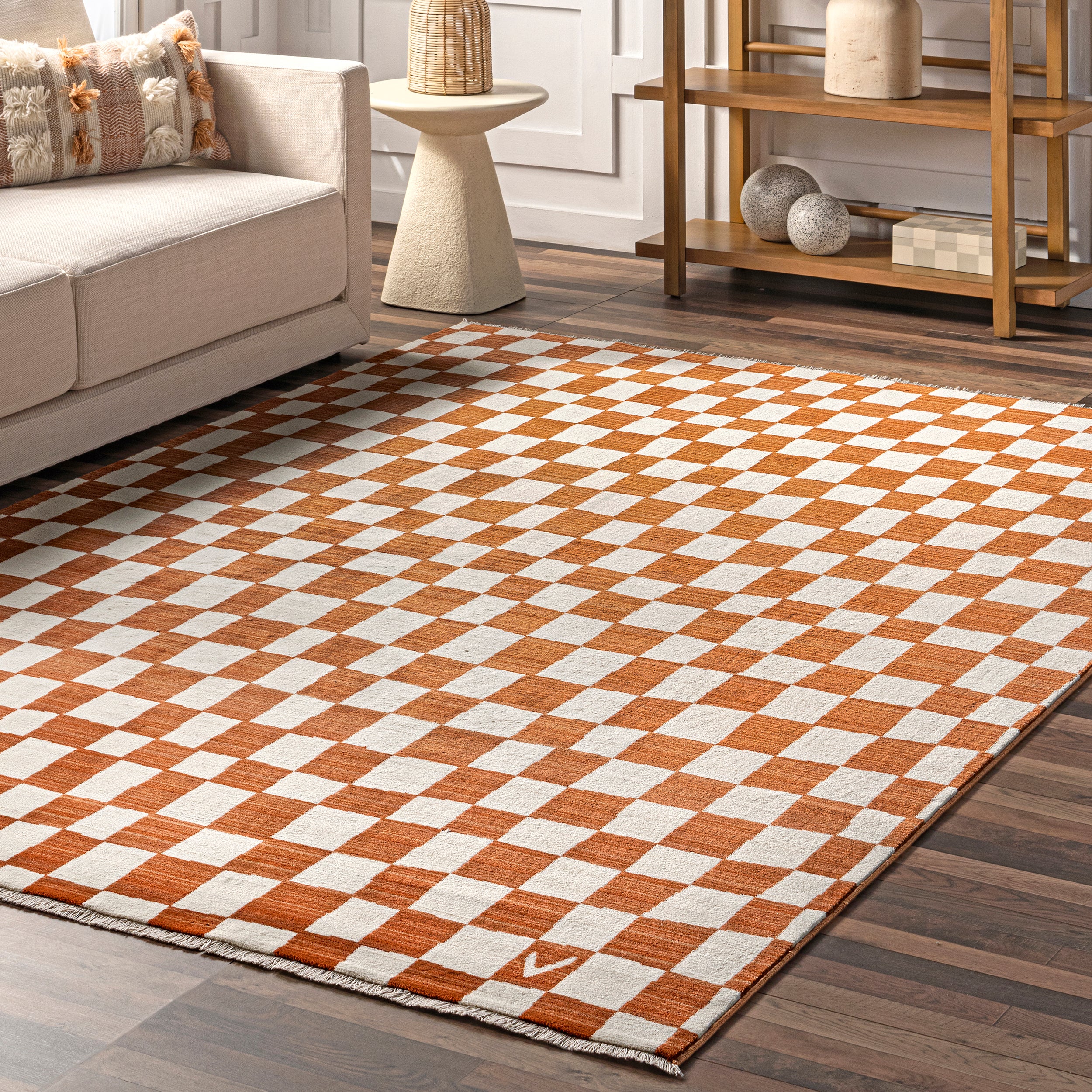 Dominique Abstract Checkered Fringe Area Rug - Image 18