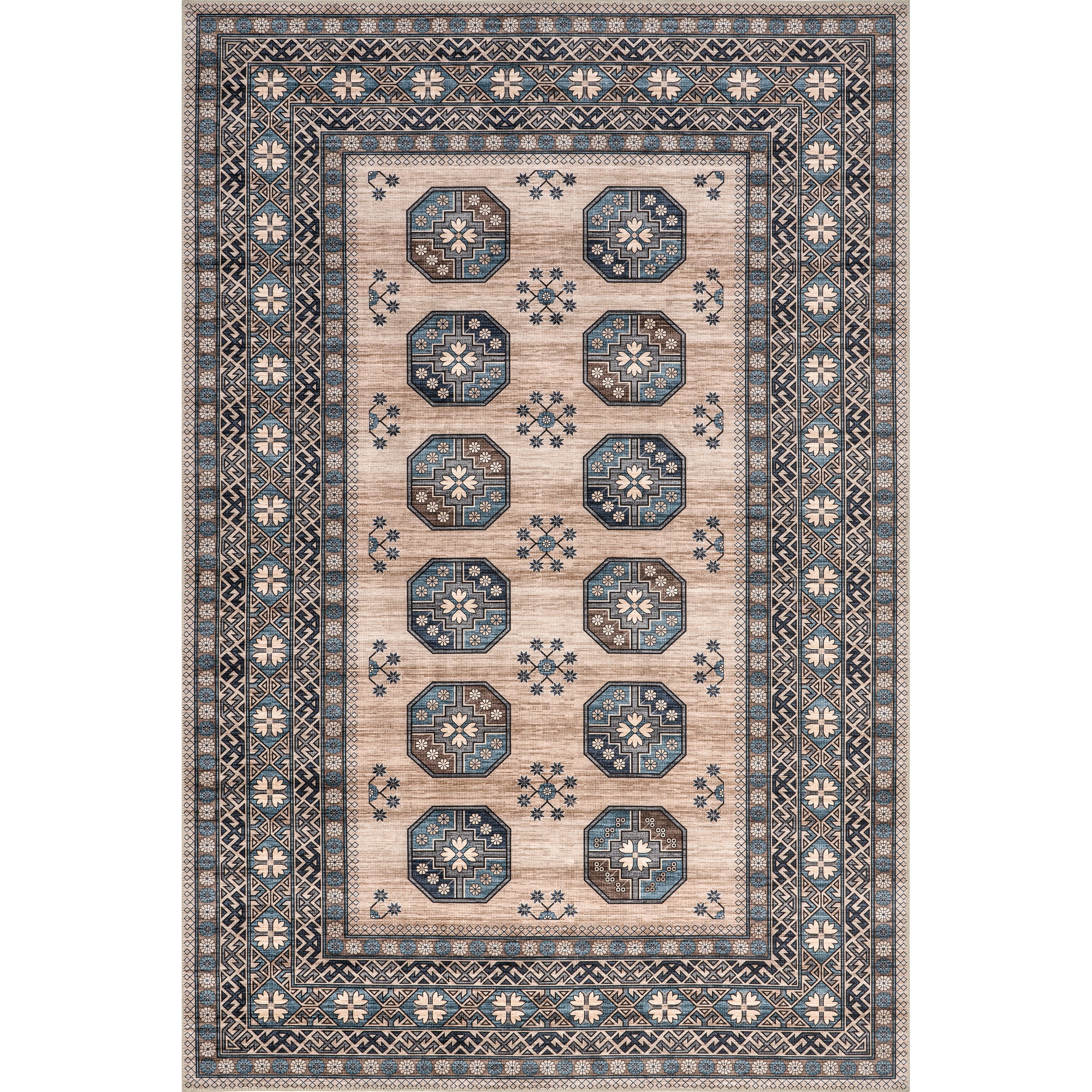 Idra Multi Medallion Stain-Resistant Machine Washable Area Rug