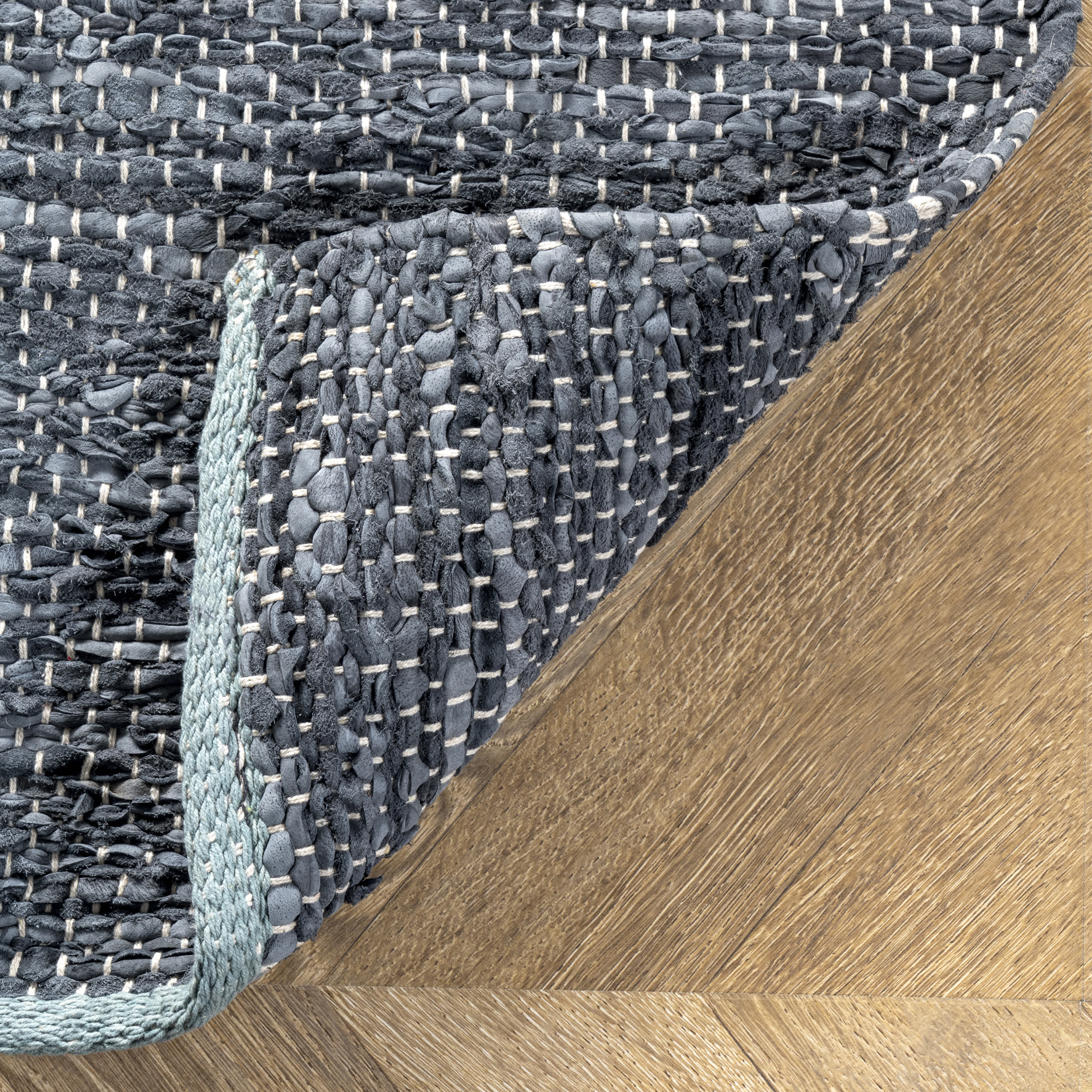 Farren Hand Woven Diamond Leather Area Rug - Image 7