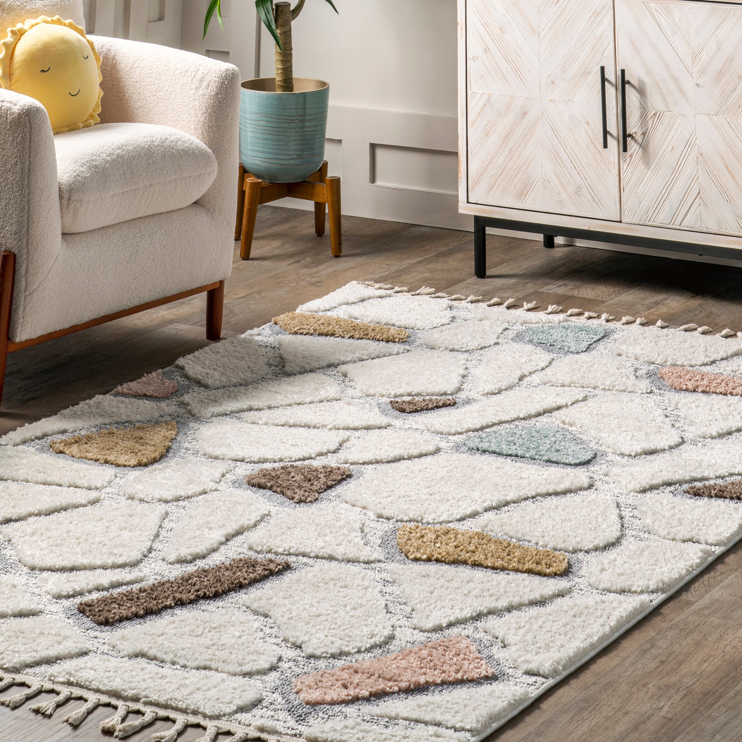 Zende Colorful Stones Kids Tassel Area Rug - Image 9