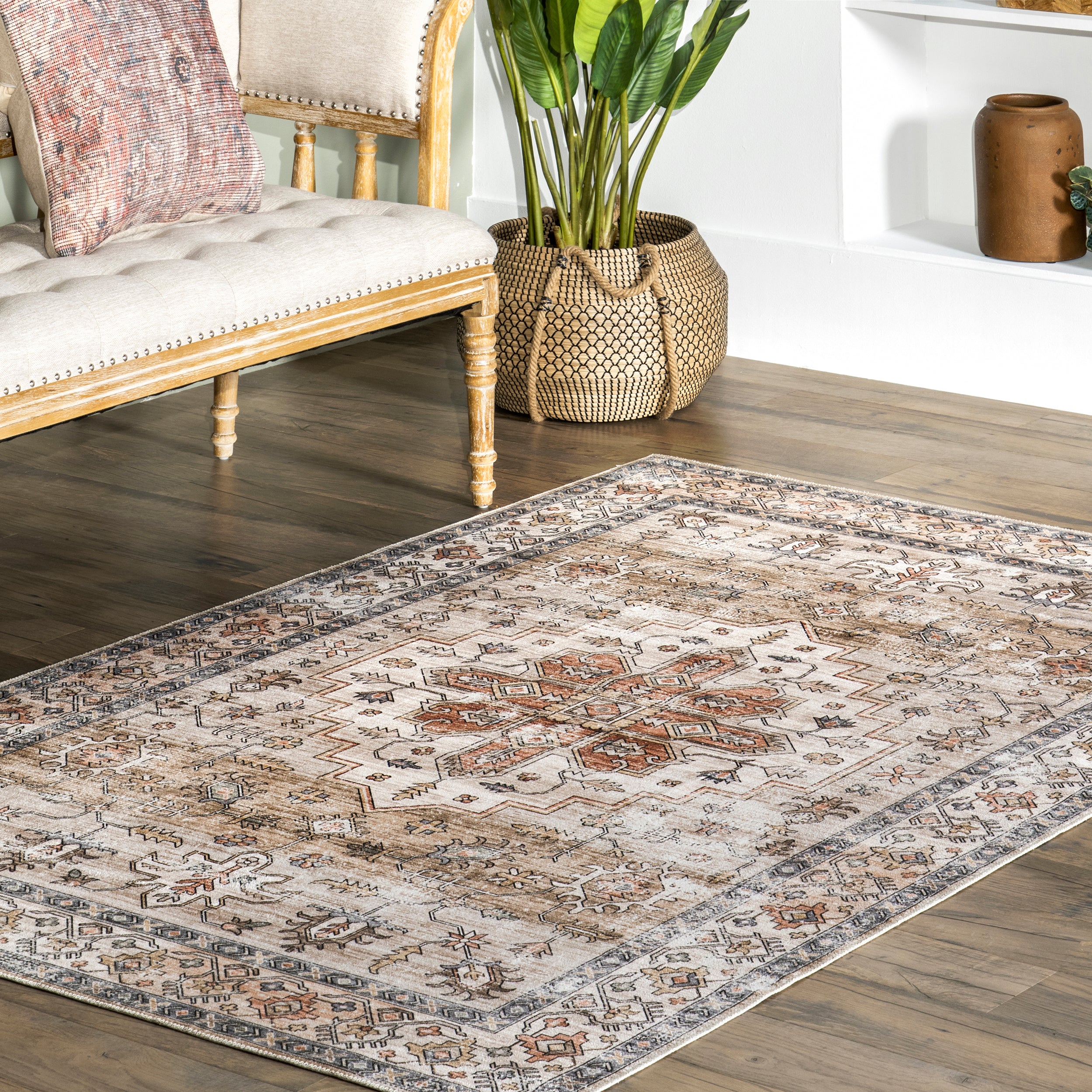 Dawson Machine Washable Distressed Medallion Area Rug - Image 20