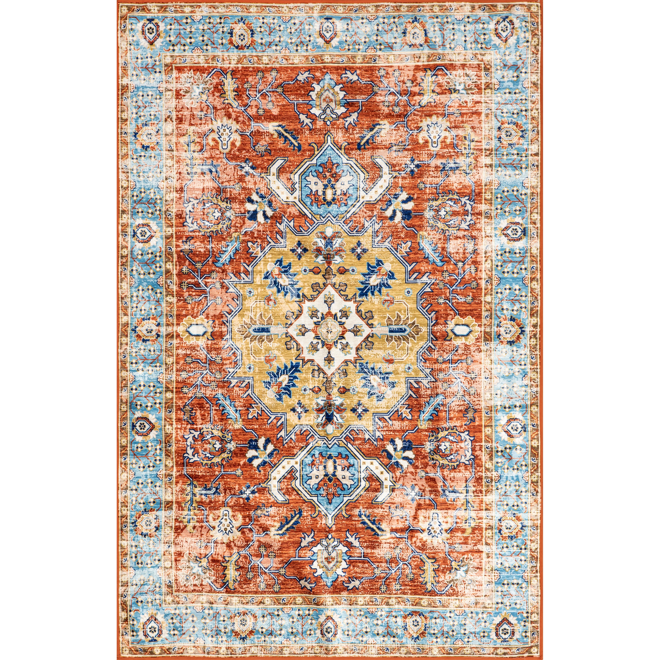 Edina Traditional Faded Machine Washable Area Rug