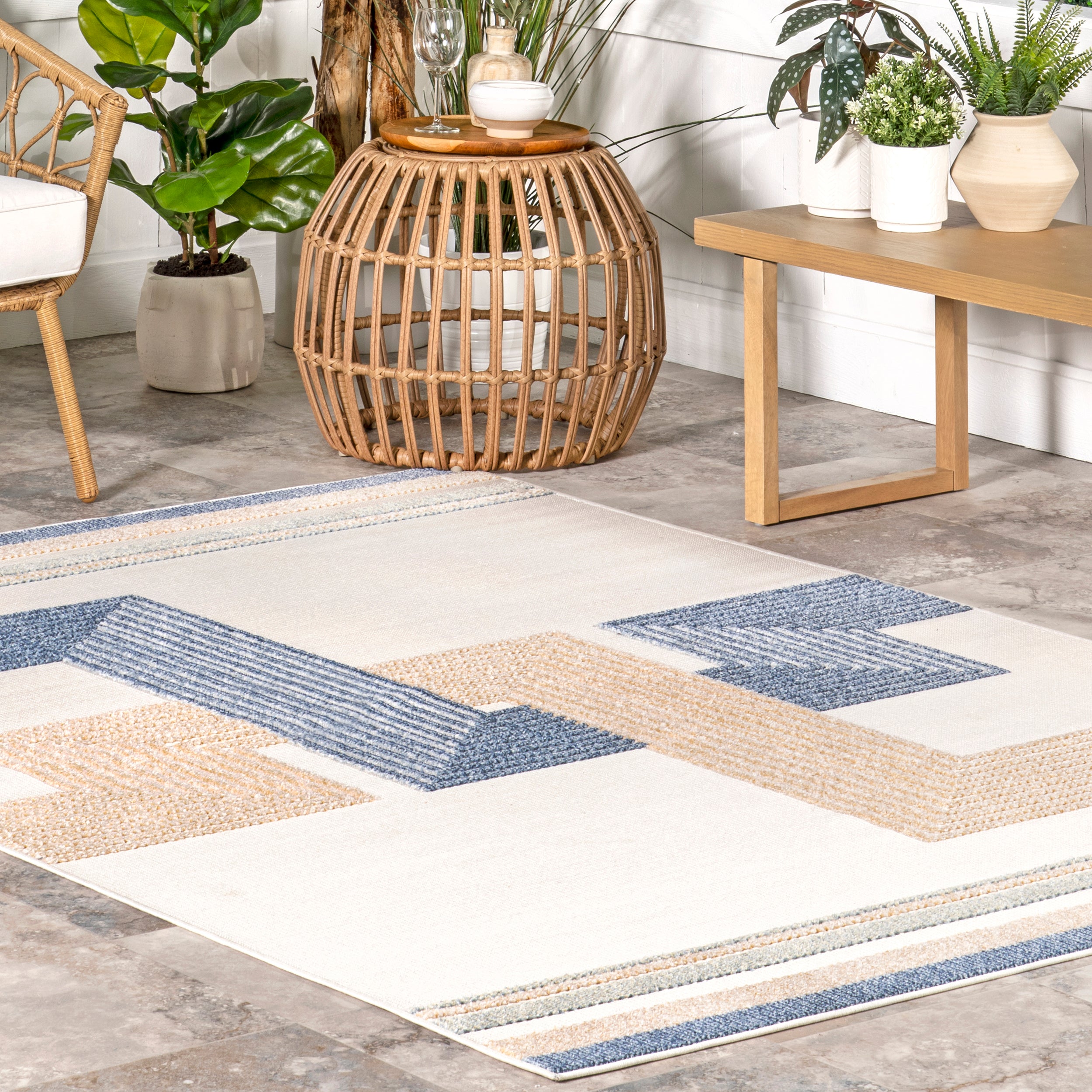 Adira Geometric Striped Indoor/Outdoor Area Rug - Image 9