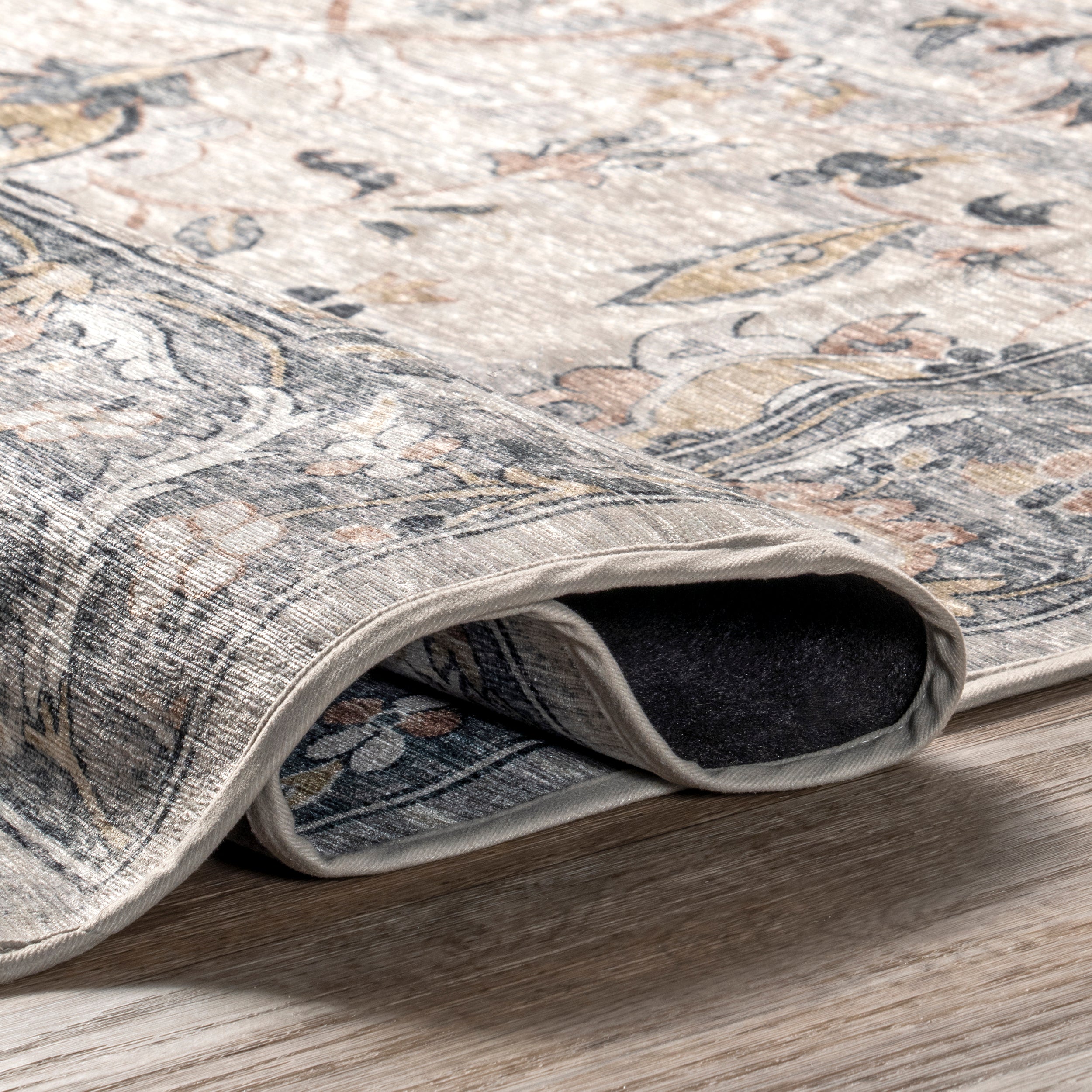 Dera Floral Border Machine Washable Area Rug - Image 4