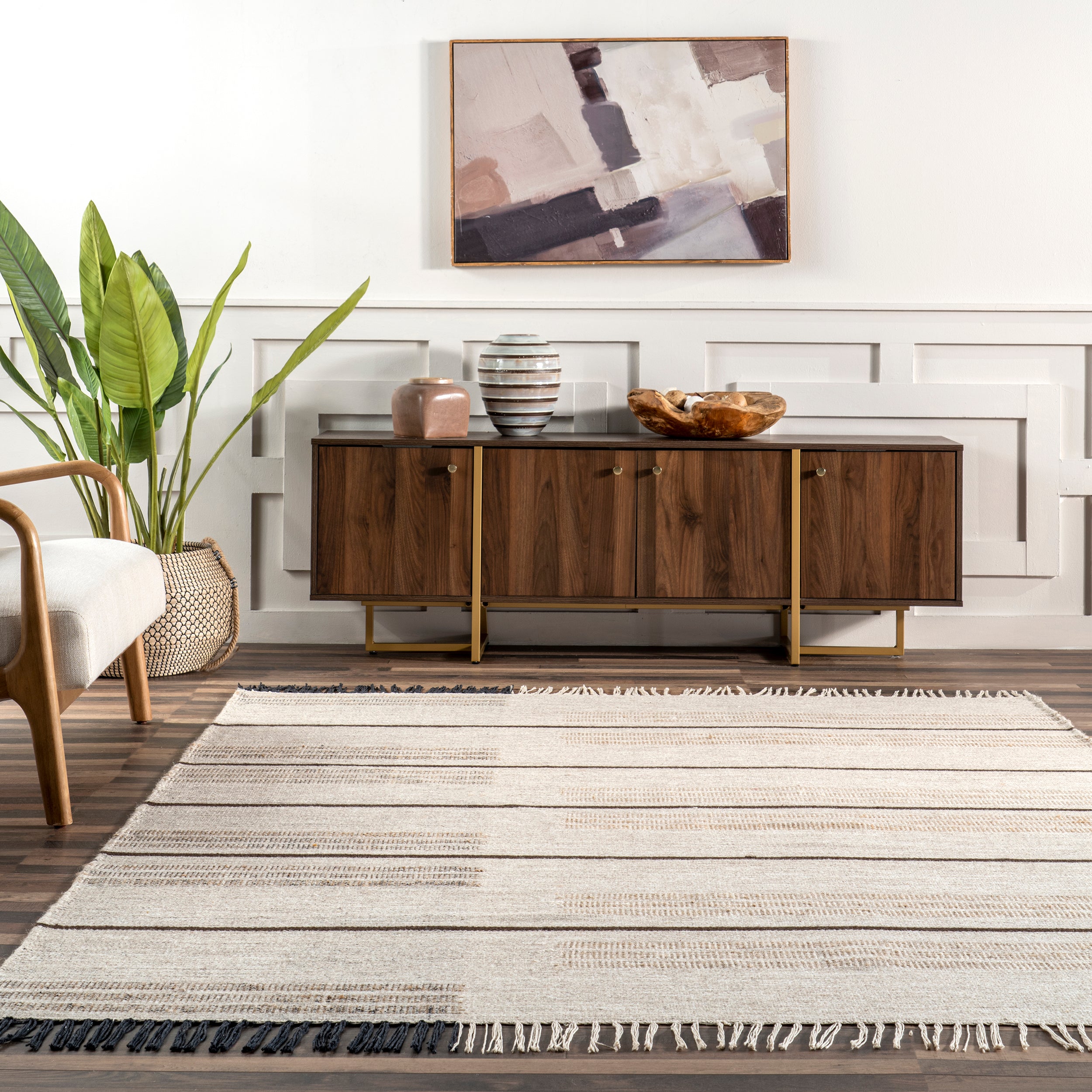 Nicky Contemporary Striped Wool Tassel Area Rug - Image 8